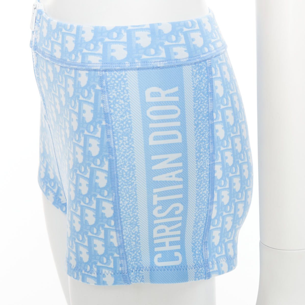 Dior CHRISTIAN DIOR 2021 blue white Oblique monogram zip crop top shorts set FR34 XS Size ONE SIZE - 2 Thumbnail