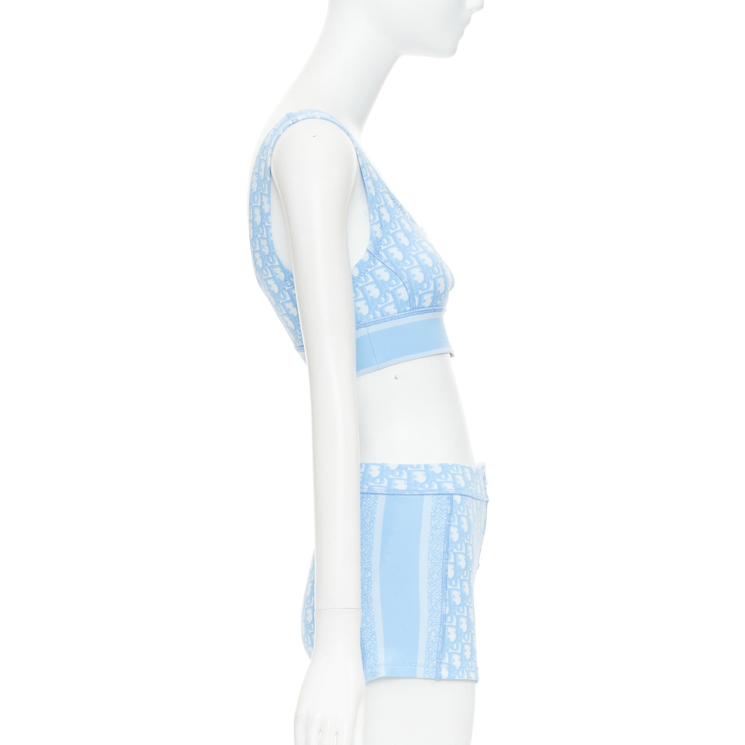 Dior CHRISTIAN DIOR 2021 blue white Oblique monogram zip crop top shorts set FR34 XS Size ONE SIZE - 4 Thumbnail