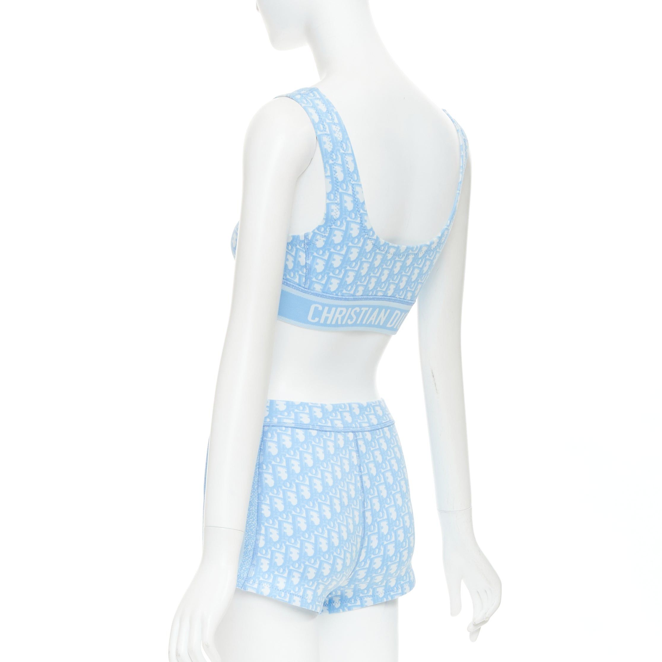 Dior CHRISTIAN DIOR 2021 blue white Oblique monogram zip crop top shorts set FR34 XS Size ONE SIZE - 6 Thumbnail