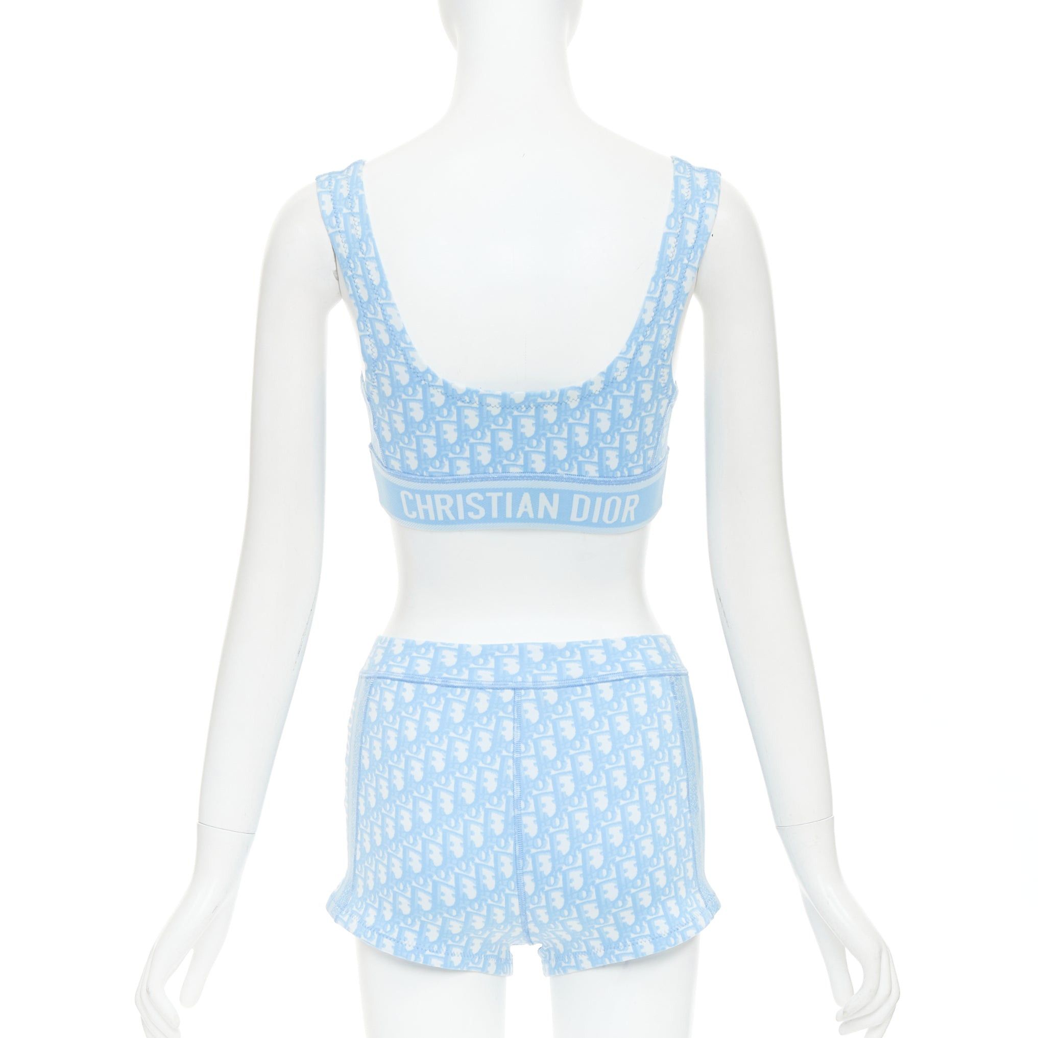 Dior CHRISTIAN DIOR 2021 blue white Oblique monogram zip crop top shorts set FR34 XS Size ONE SIZE - 5 Thumbnail