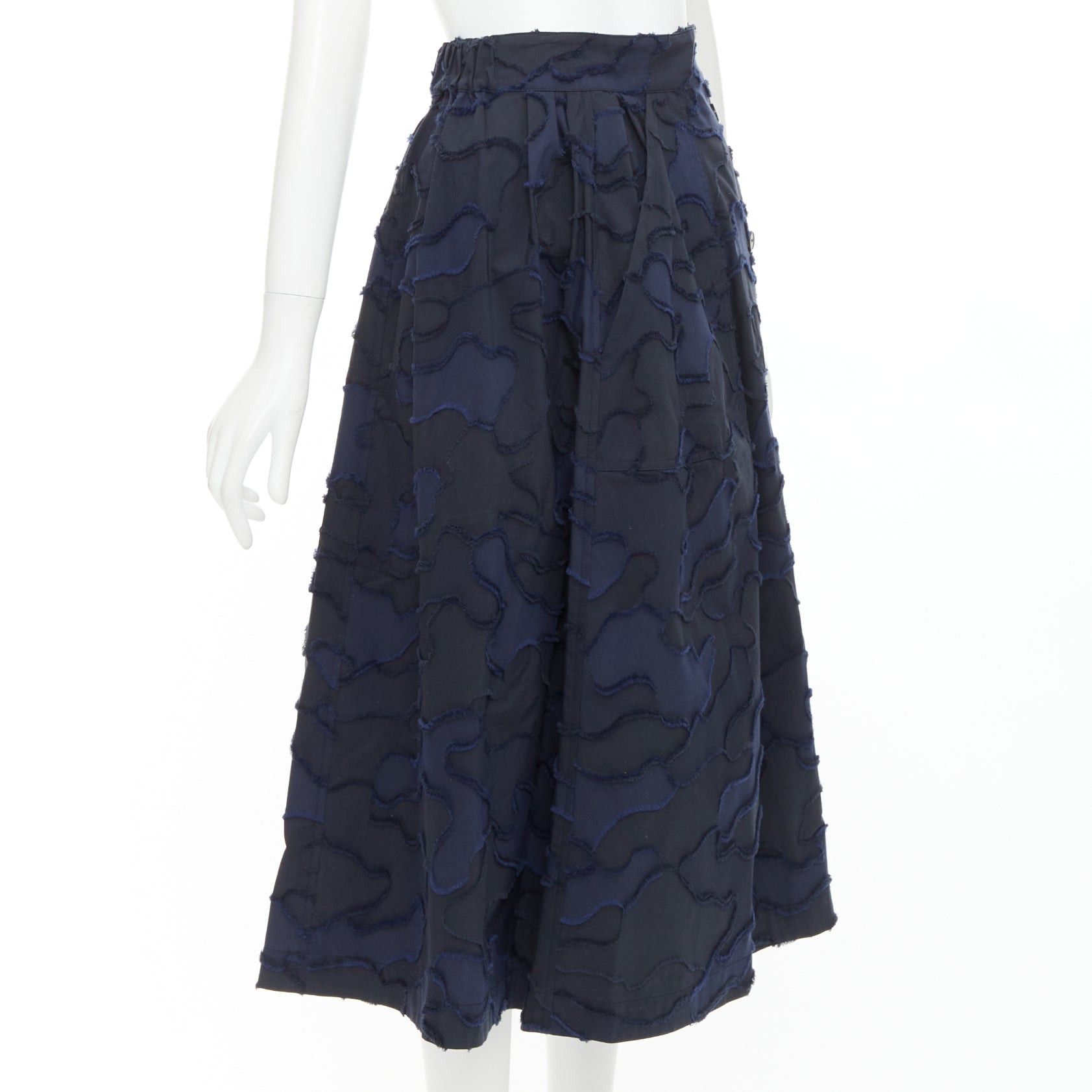 Dior CHRISTIAN DIOR 2020 Runway navy cotton camouflage jacquard midi skirt FR34 XS Size 26" / US 2 / IT 38 - 3 Thumbnail