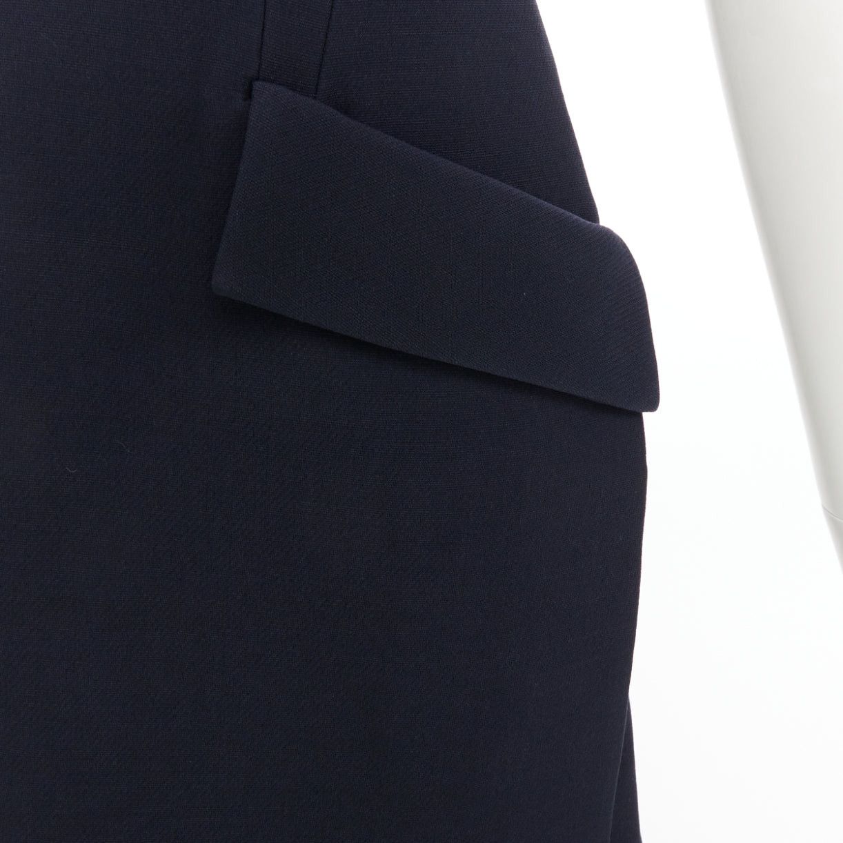 Dior CHRISTIAN DIOR navy wool silk flap pocket darted slit sided sleeveless Aline dress FR34 XS Size XS / US 0-2 / IT 36-38 - 2 Thumbnail