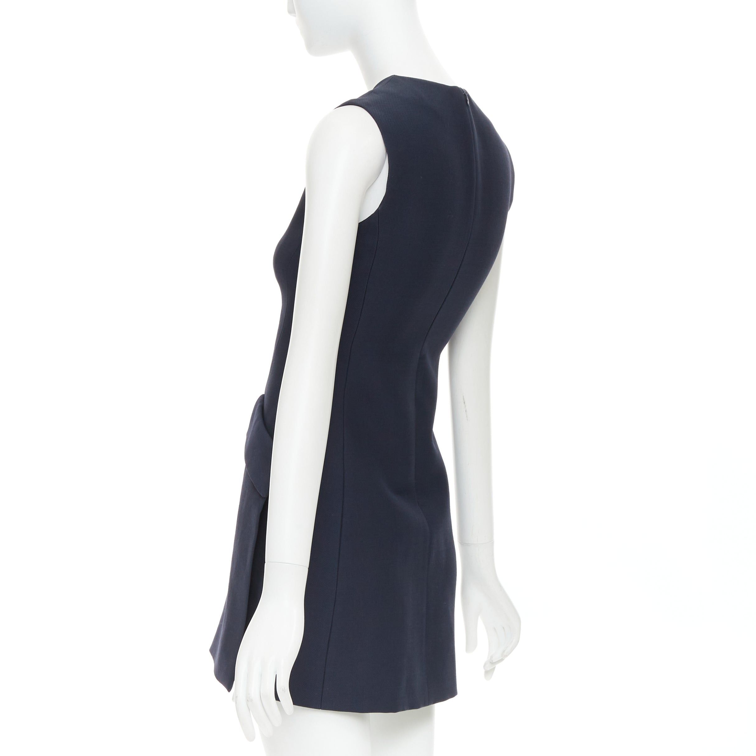 Dior CHRISTIAN DIOR navy wool silk flap pocket darted slit sided sleeveless Aline dress FR34 XS Size XS / US 0-2 / IT 36-38 - 6 Thumbnail