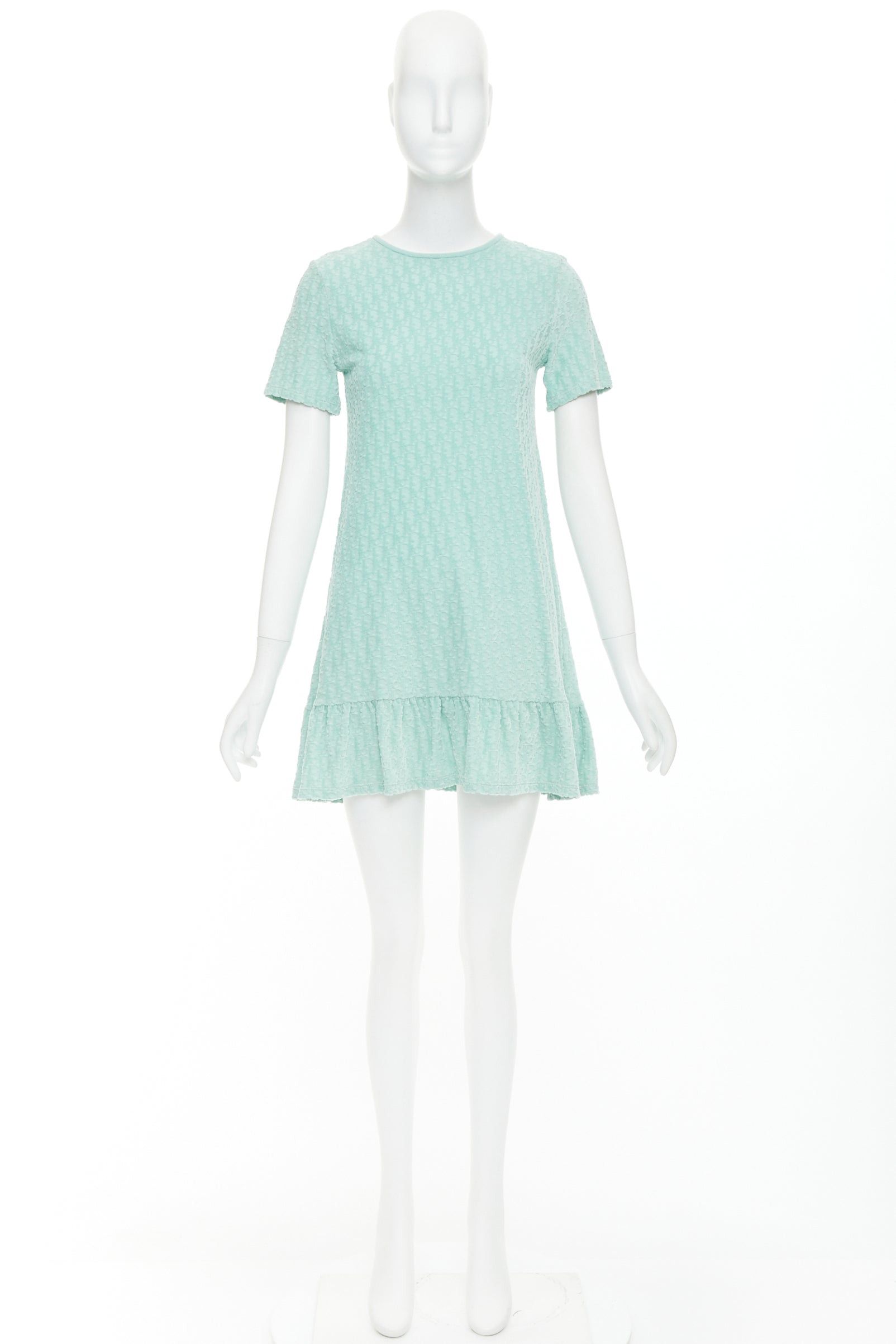 Dior CHRISTIAN DIOR KIDS turquoise cotton velour monogram frill mini dress Yr12 Size XS / US 0-2 / IT 36-38 - 9 Thumbnail