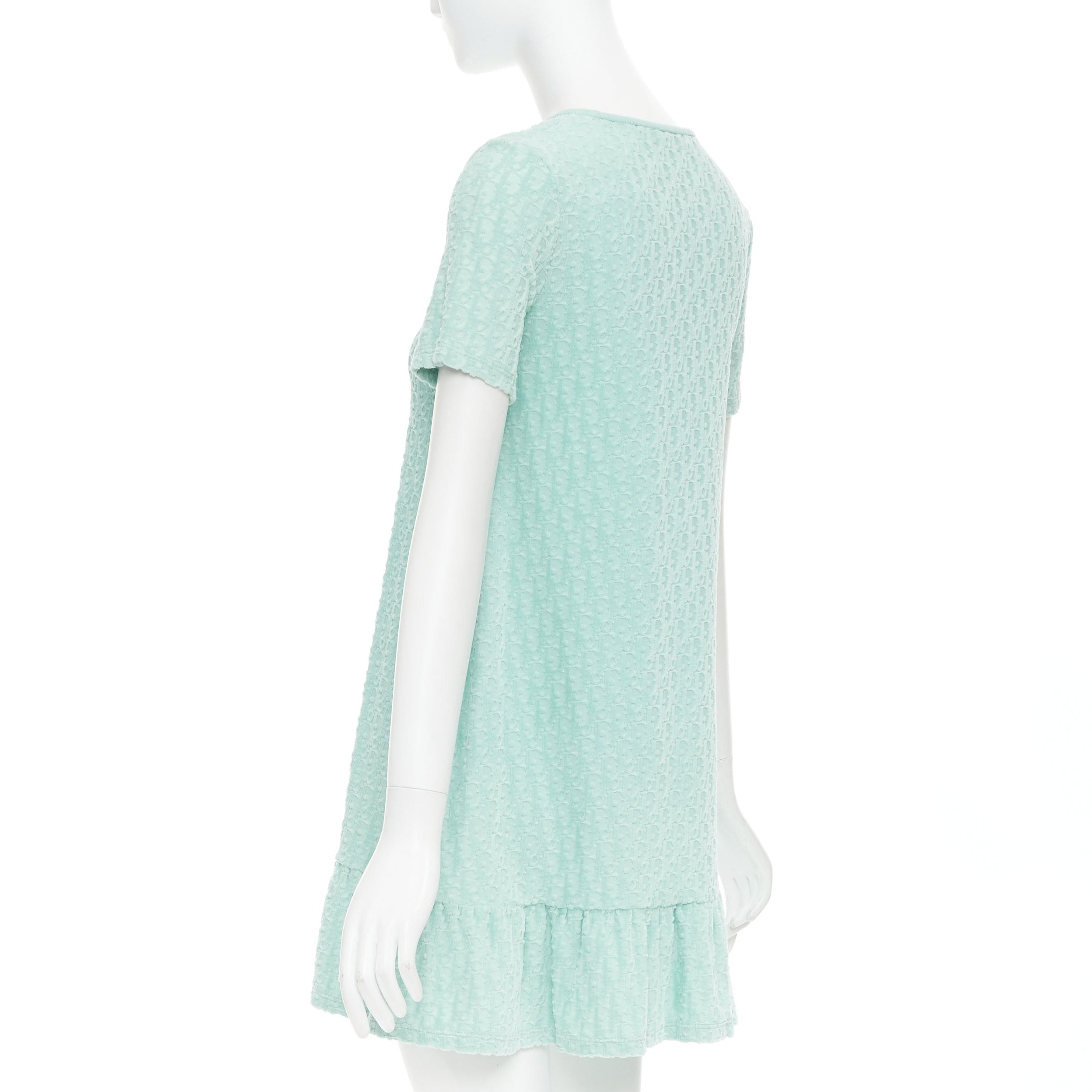 Dior CHRISTIAN DIOR KIDS turquoise cotton velour monogram frill mini dress Yr12 Size XS / US 0-2 / IT 36-38 - 6 Thumbnail