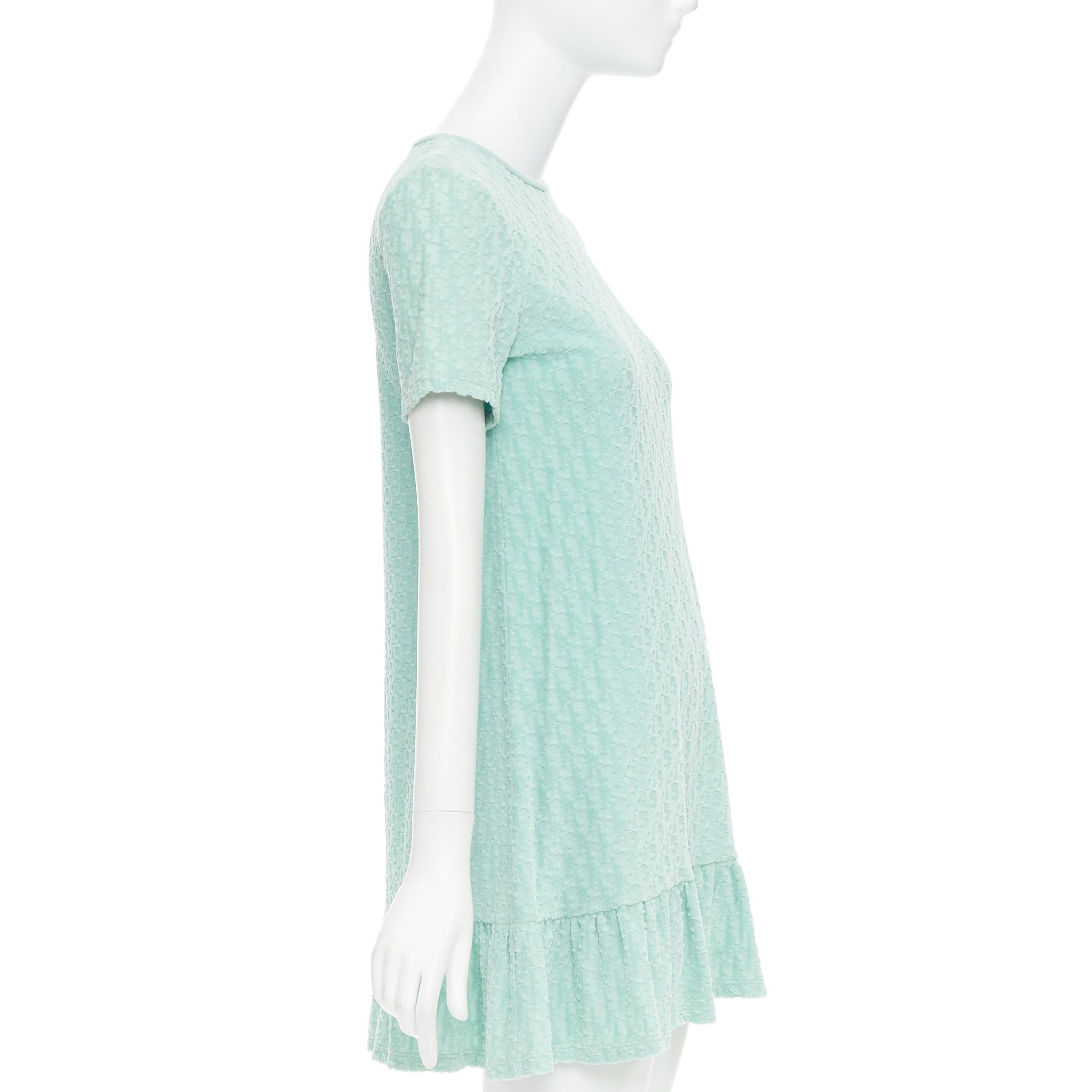 Dior CHRISTIAN DIOR KIDS turquoise cotton velour monogram frill mini dress Yr12 Size XS / US 0-2 / IT 36-38 - 4 Thumbnail