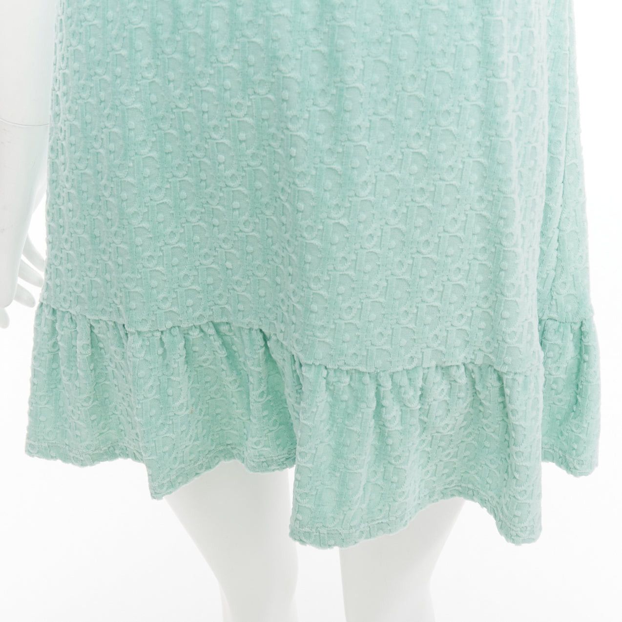 Dior CHRISTIAN DIOR KIDS turquoise cotton velour monogram frill mini dress Yr12 Size XS / US 0-2 / IT 36-38 - 2 Thumbnail