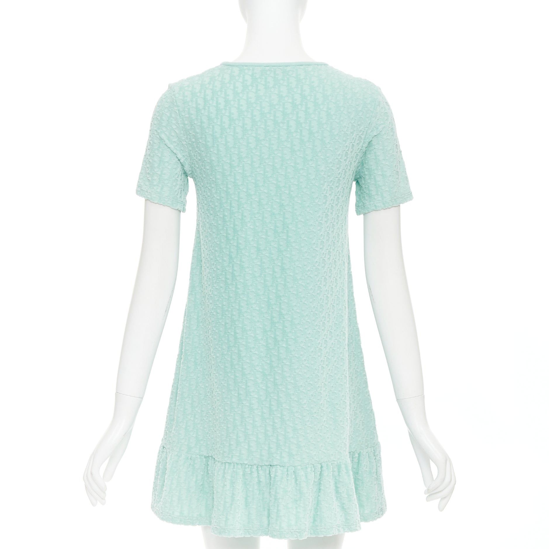 Dior CHRISTIAN DIOR KIDS turquoise cotton velour monogram frill mini dress Yr12 Size XS / US 0-2 / IT 36-38 - 5 Thumbnail
