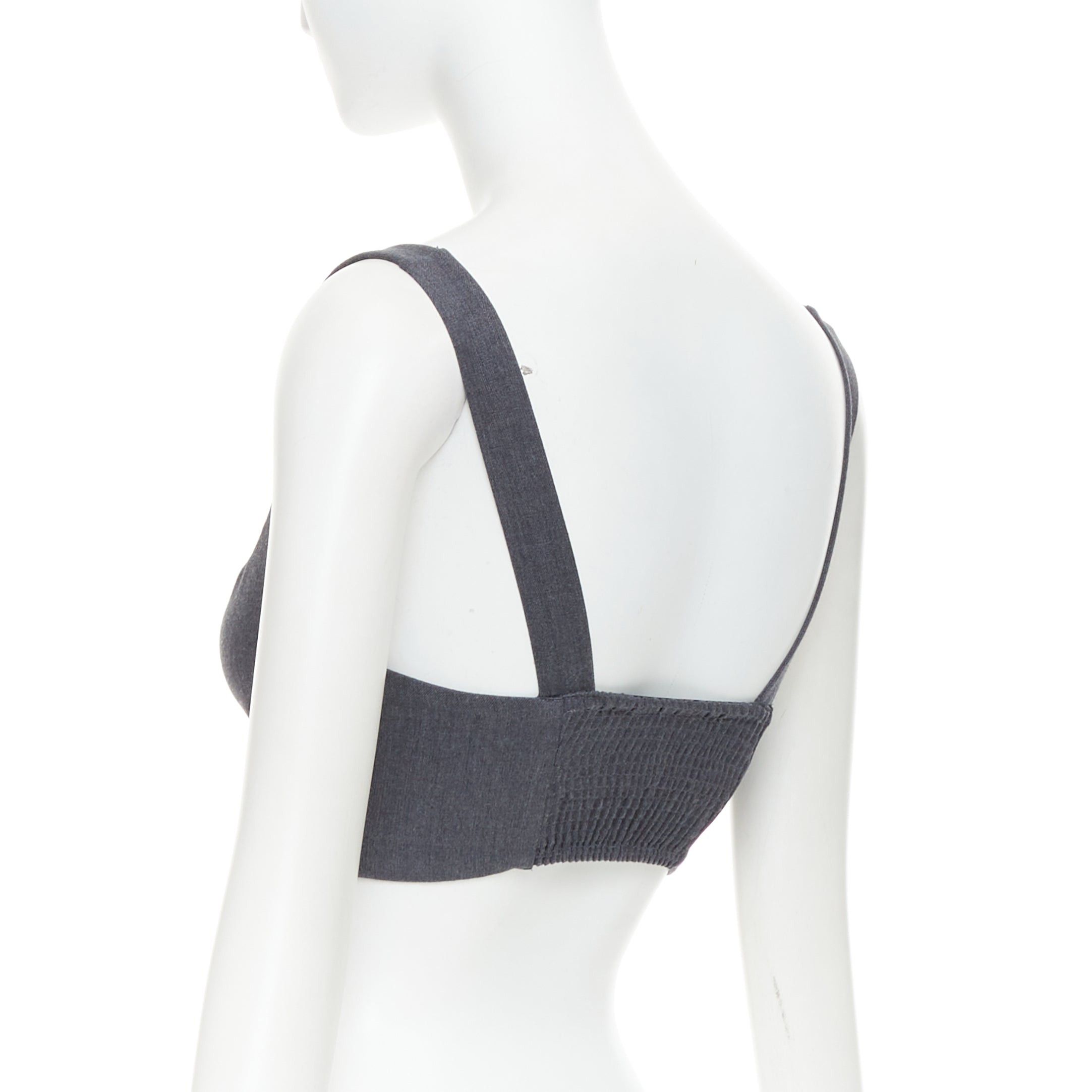 La Perla LA PERLA grey virgin wool gold studs cropped bustier top IT36B Size S / US 4 / IT 40 - 6 Thumbnail