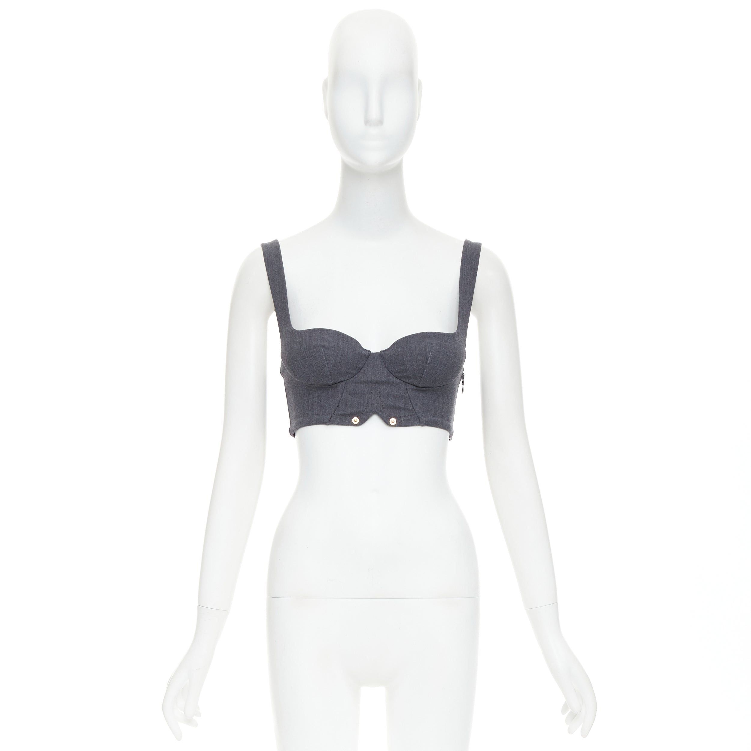 La Perla LA PERLA grey virgin wool gold studs cropped bustier top IT36B Size S / US 4 / IT 40 - 9 Thumbnail