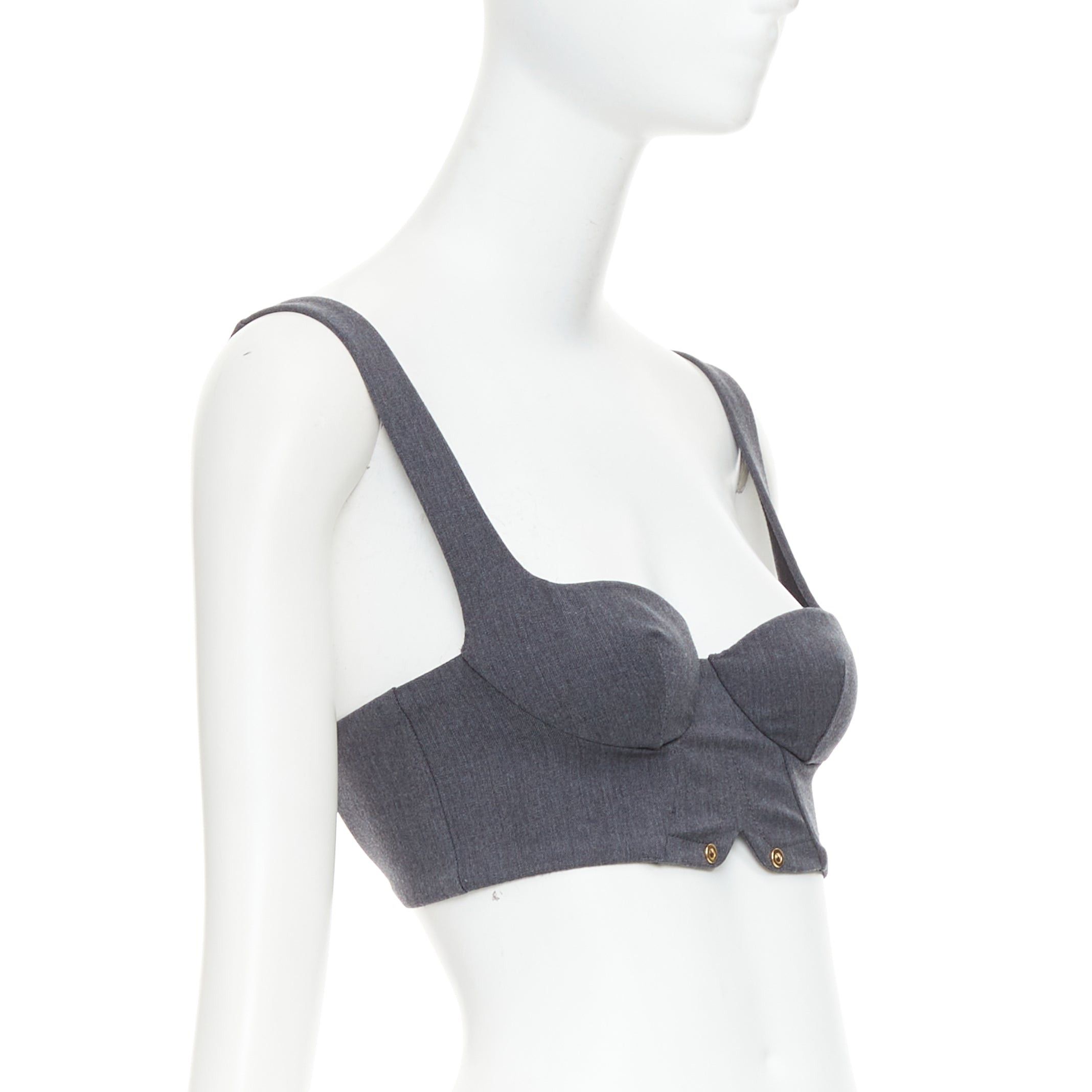 La Perla LA PERLA grey virgin wool gold studs cropped bustier top IT36B Size S / US 4 / IT 40 - 3 Thumbnail