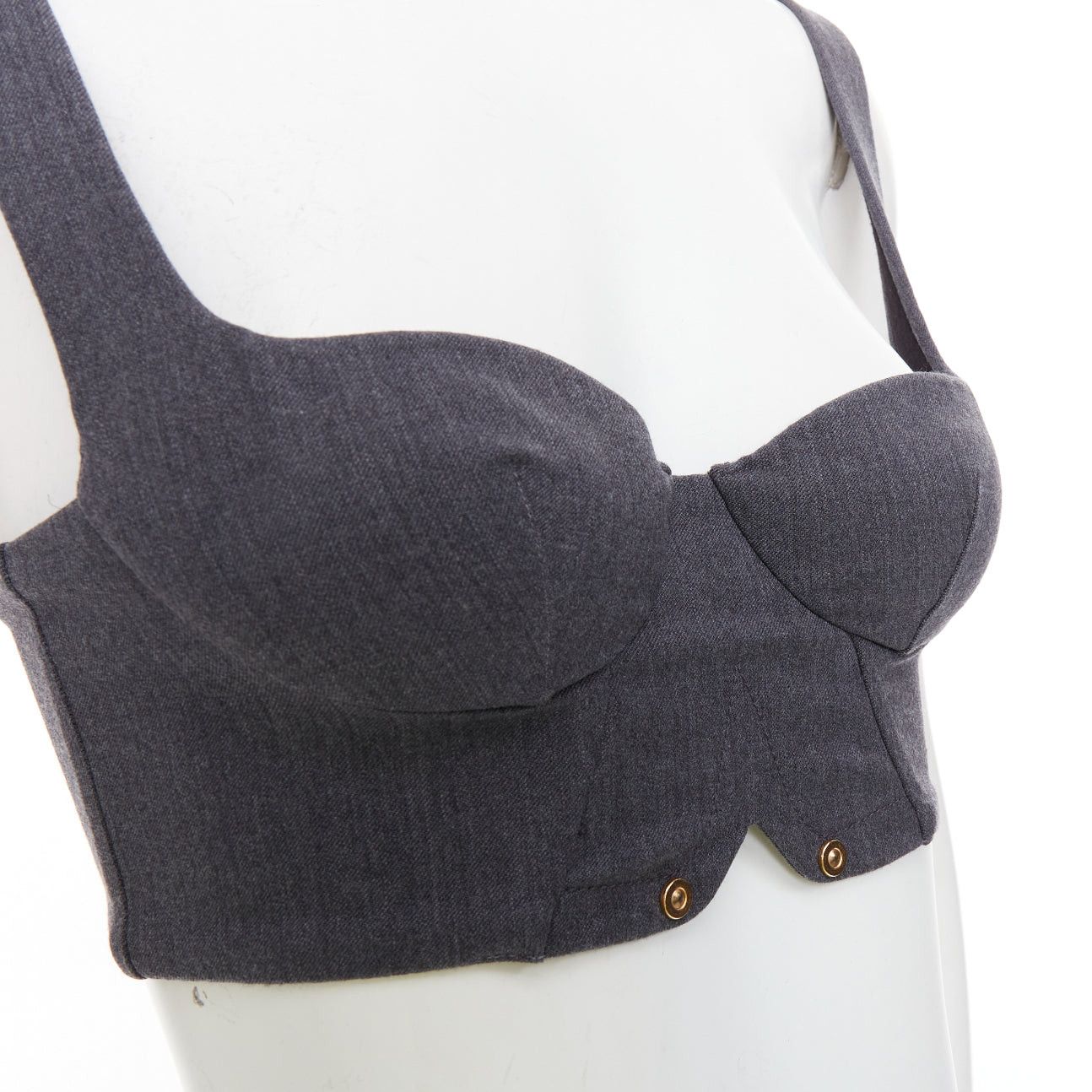 La Perla LA PERLA grey virgin wool gold studs cropped bustier top IT36B Size S / US 4 / IT 40 - 2 Thumbnail