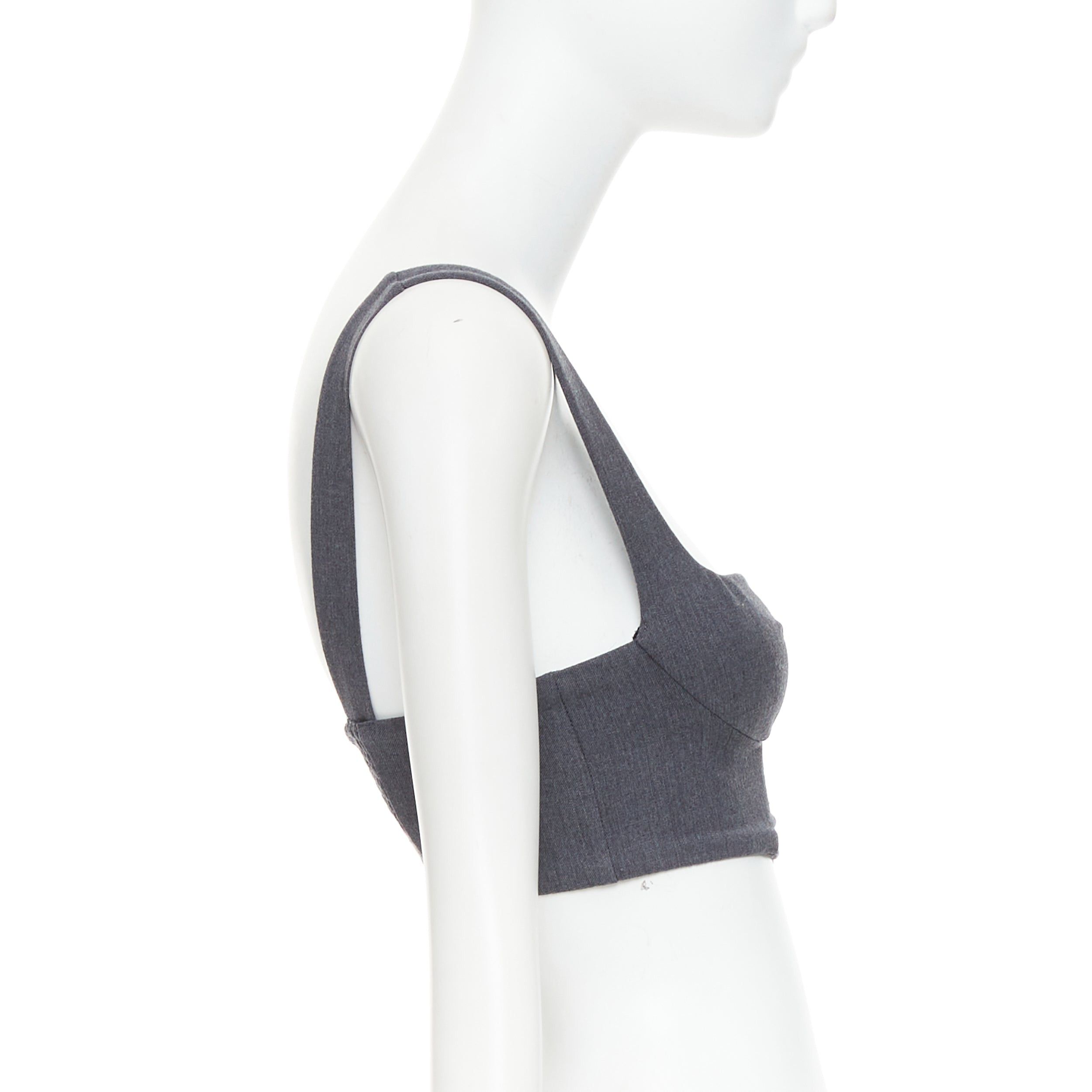 La Perla LA PERLA grey virgin wool gold studs cropped bustier top IT36B Size S / US 4 / IT 40 - 4 Thumbnail