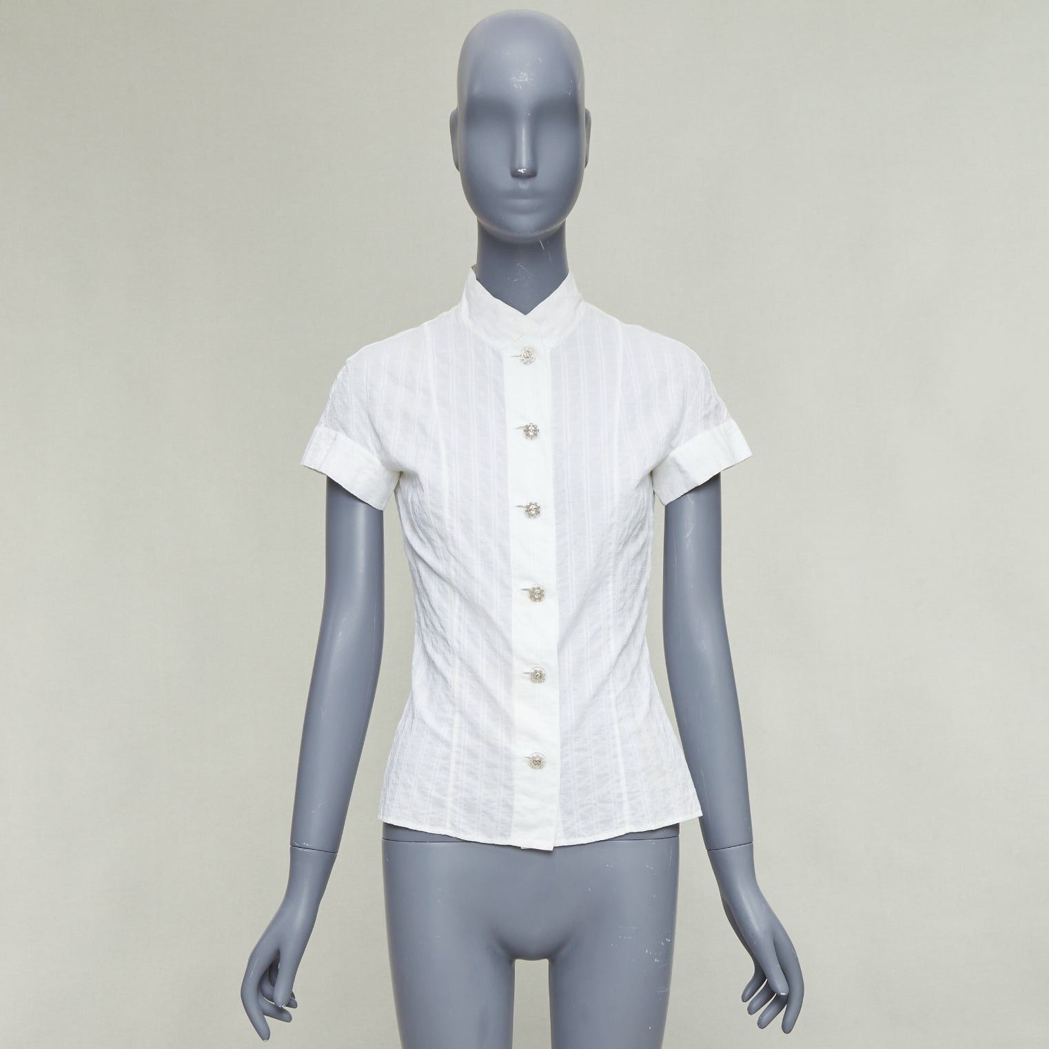Chanel CHANEL 2016 cream cotton CC logo striped fitted shirt FR34 XS Size XS / US 0-2 / IT 36-38 - 9 Thumbnail