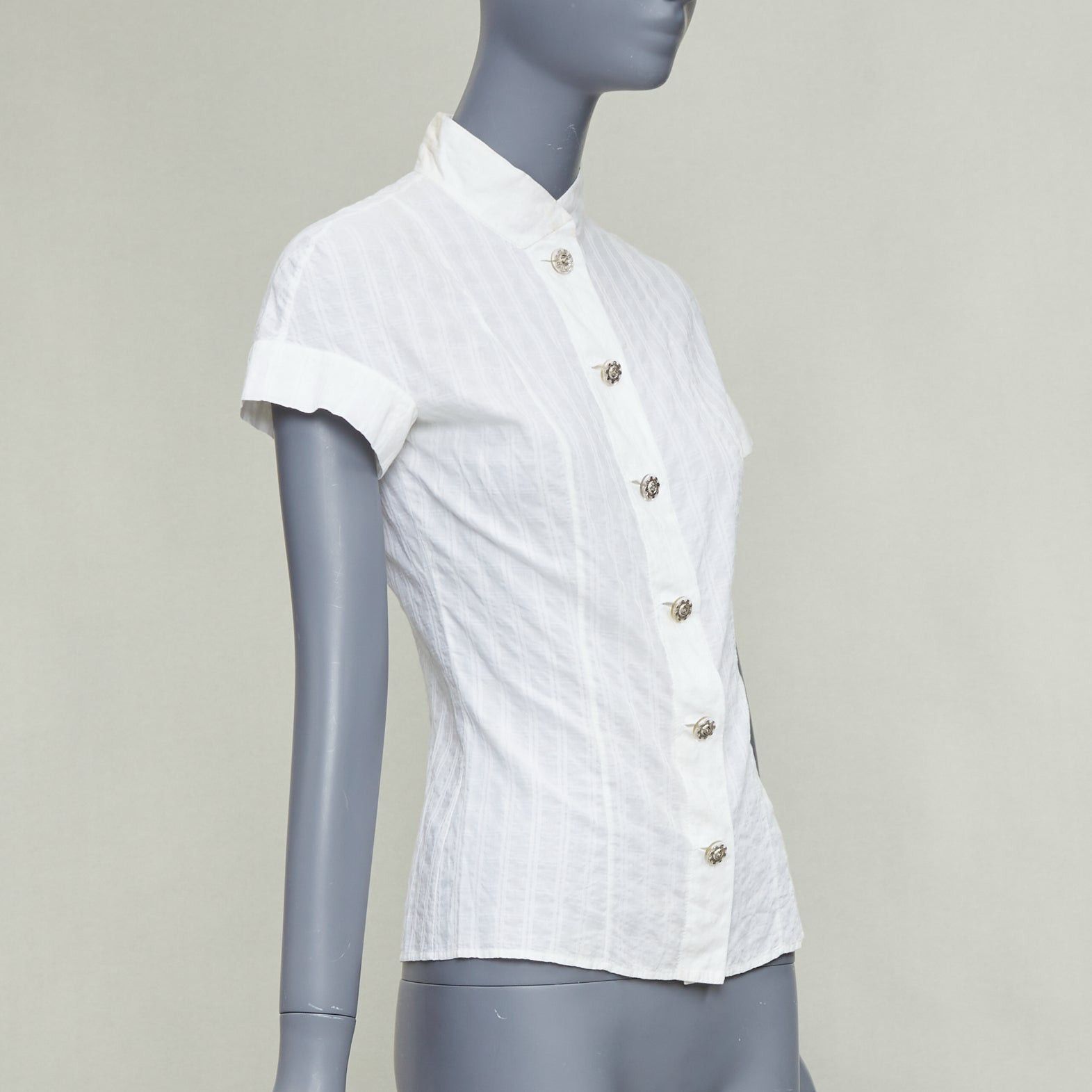 Chanel CHANEL 2016 cream cotton CC logo striped fitted shirt FR34 XS Size XS / US 0-2 / IT 36-38 - 3 Thumbnail