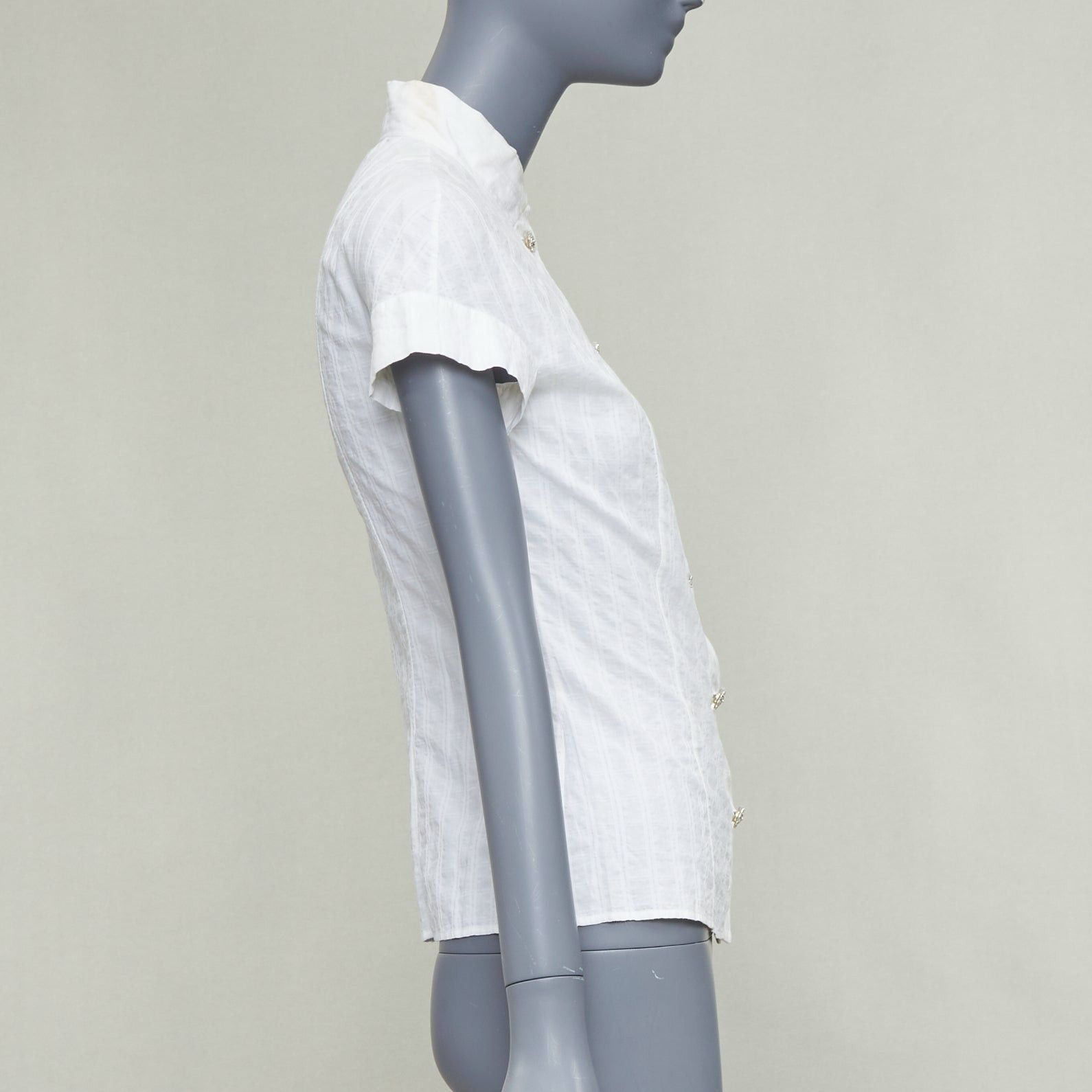 Chanel CHANEL 2016 cream cotton CC logo striped fitted shirt FR34 XS Size XS / US 0-2 / IT 36-38 - 4 Thumbnail