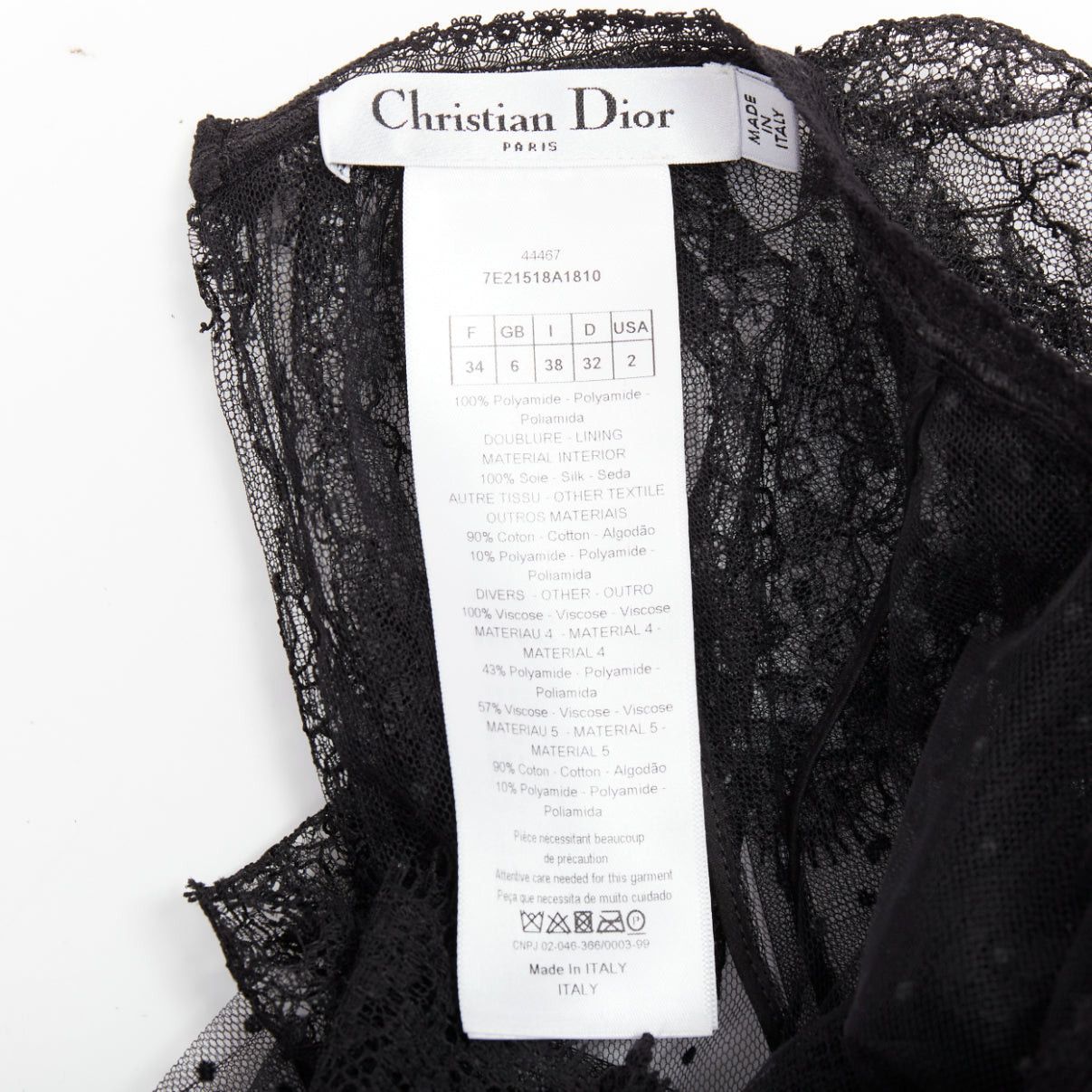 Dior CHRISTIAN DIOR 2017 black sheer polka dot smocked lace tiered Victorian top FR34 XS Size XS / US 0-2 / IT 36-38 - 8 Thumbnail