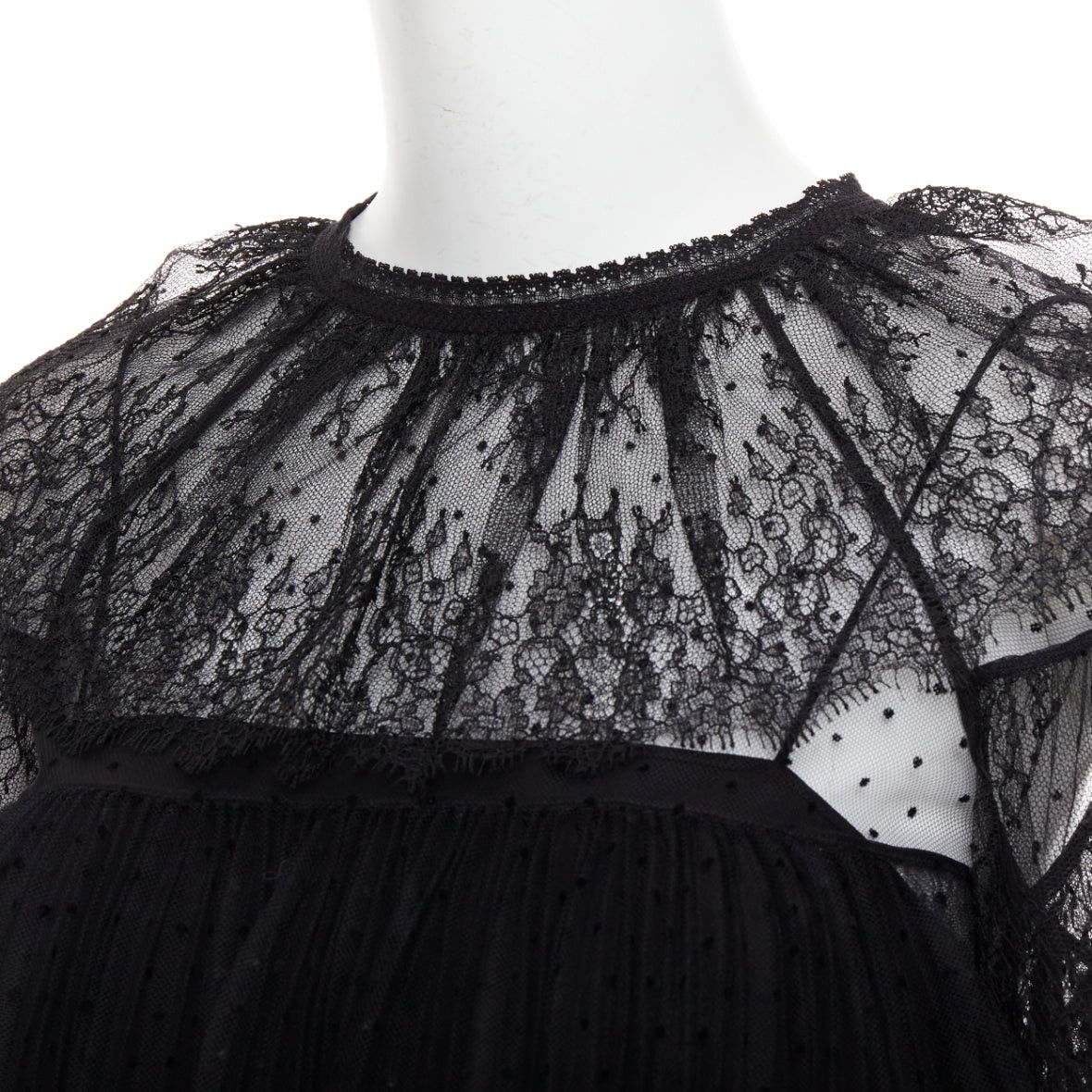 Dior CHRISTIAN DIOR 2017 black sheer polka dot smocked lace tiered Victorian top FR34 XS Size XS / US 0-2 / IT 36-38 - 7 Thumbnail
