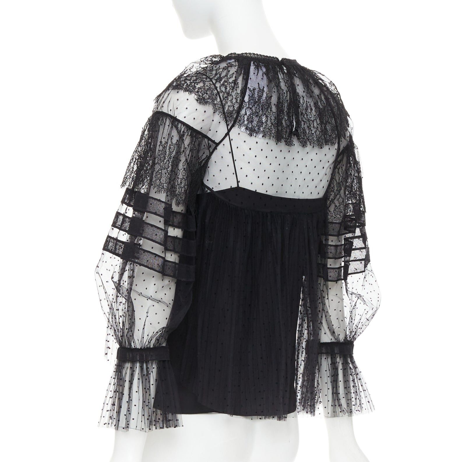 Dior CHRISTIAN DIOR 2017 black sheer polka dot smocked lace tiered Victorian top FR34 XS Size XS / US 0-2 / IT 36-38 - 6 Thumbnail