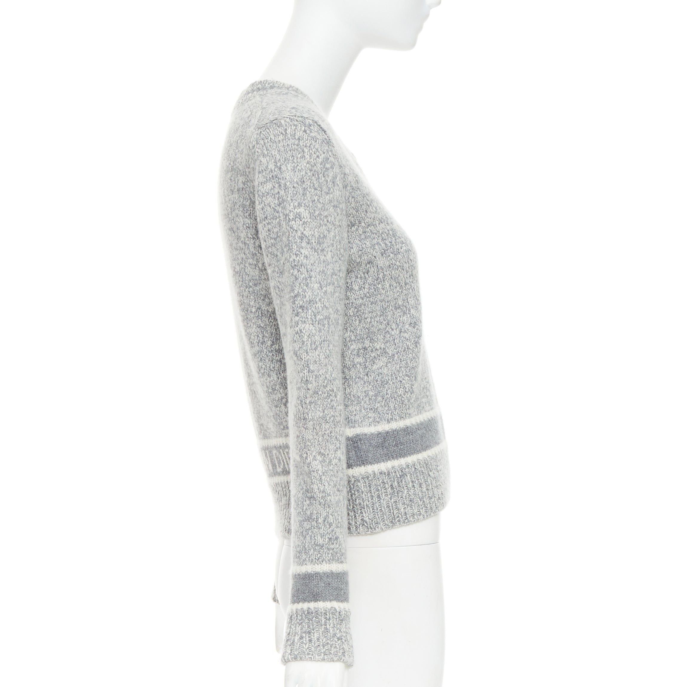 Dior CHRISTIAN DIOR 100% cashmere light grey wool striped logo sweater FR34 XS Size XS / US 0-2 / IT 36-38 - 4 Thumbnail