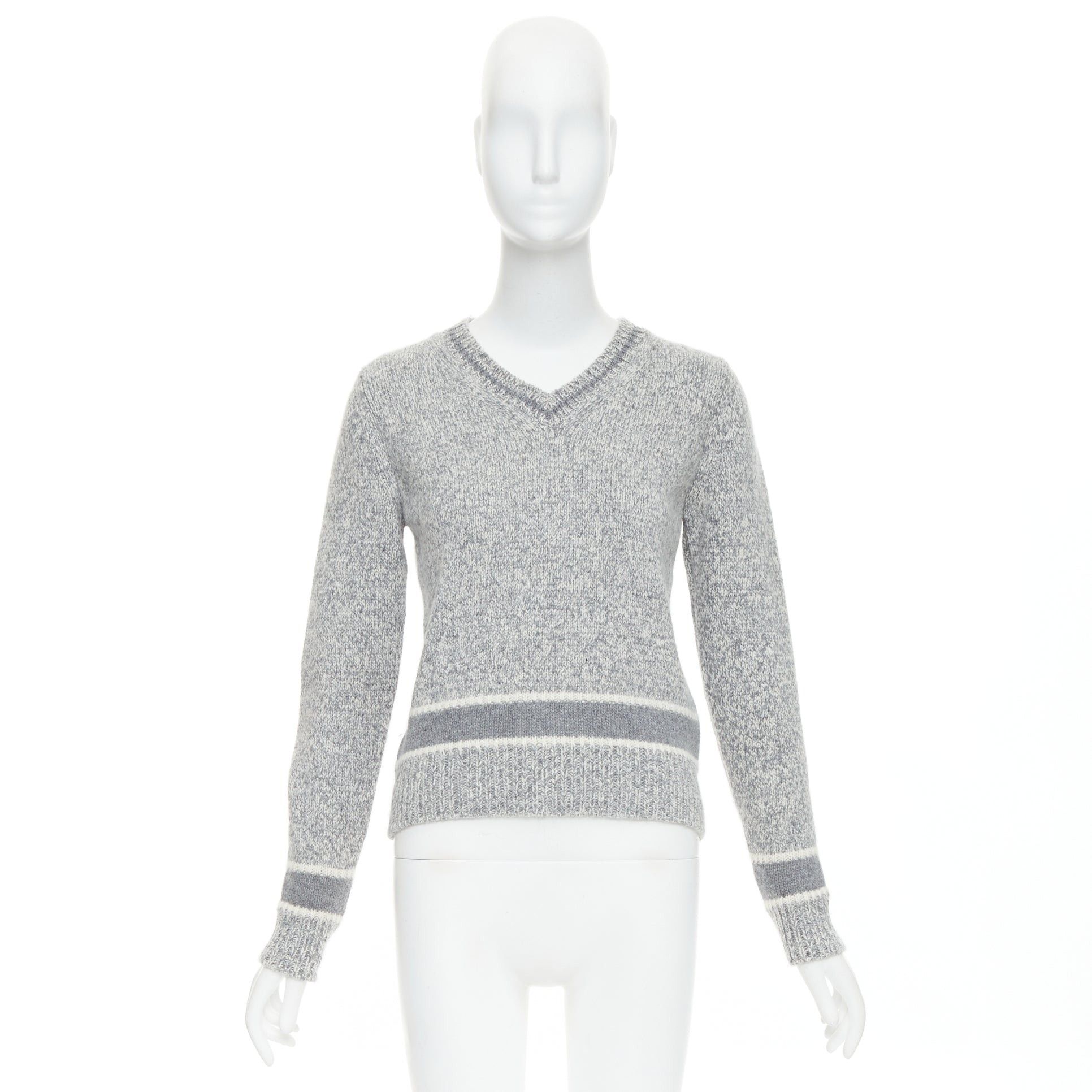 Dior CHRISTIAN DIOR 100% cashmere light grey wool striped logo sweater FR34 XS Size XS / US 0-2 / IT 36-38 - 9 Thumbnail