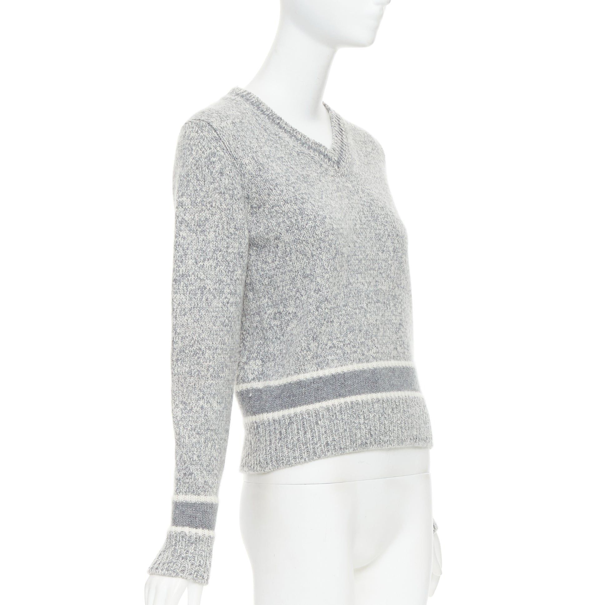Dior CHRISTIAN DIOR 100% cashmere light grey wool striped logo sweater FR34 XS Size XS / US 0-2 / IT 36-38 - 3 Thumbnail