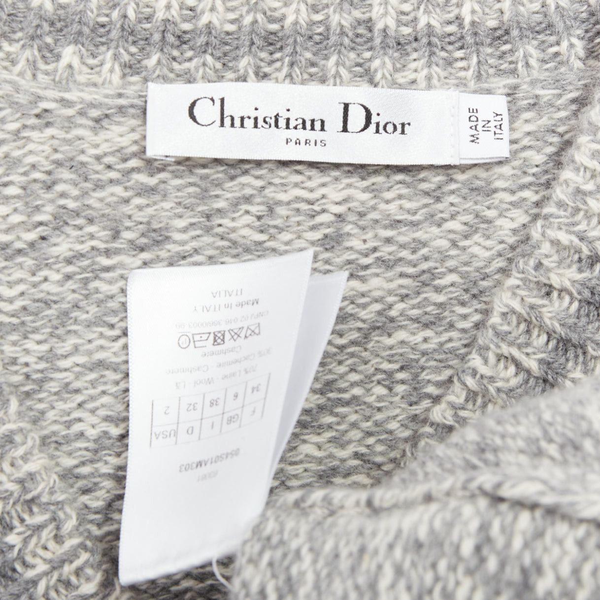 Dior CHRISTIAN DIOR 100% cashmere light grey wool striped logo sweater FR34 XS Size XS / US 0-2 / IT 36-38 - 8 Thumbnail