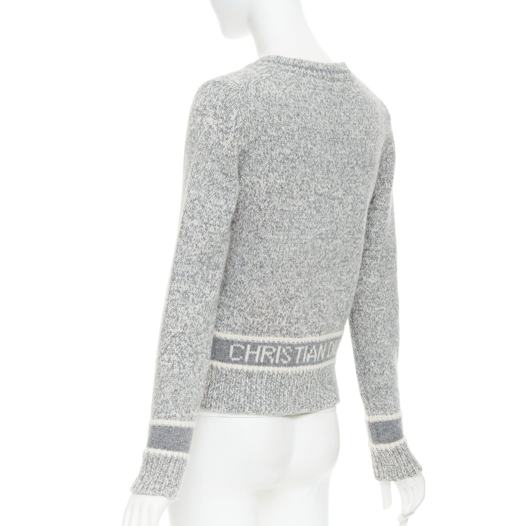 Dior CHRISTIAN DIOR 100% cashmere light grey wool striped logo sweater FR34 XS Size XS / US 0-2 / IT 36-38 - 6 Thumbnail