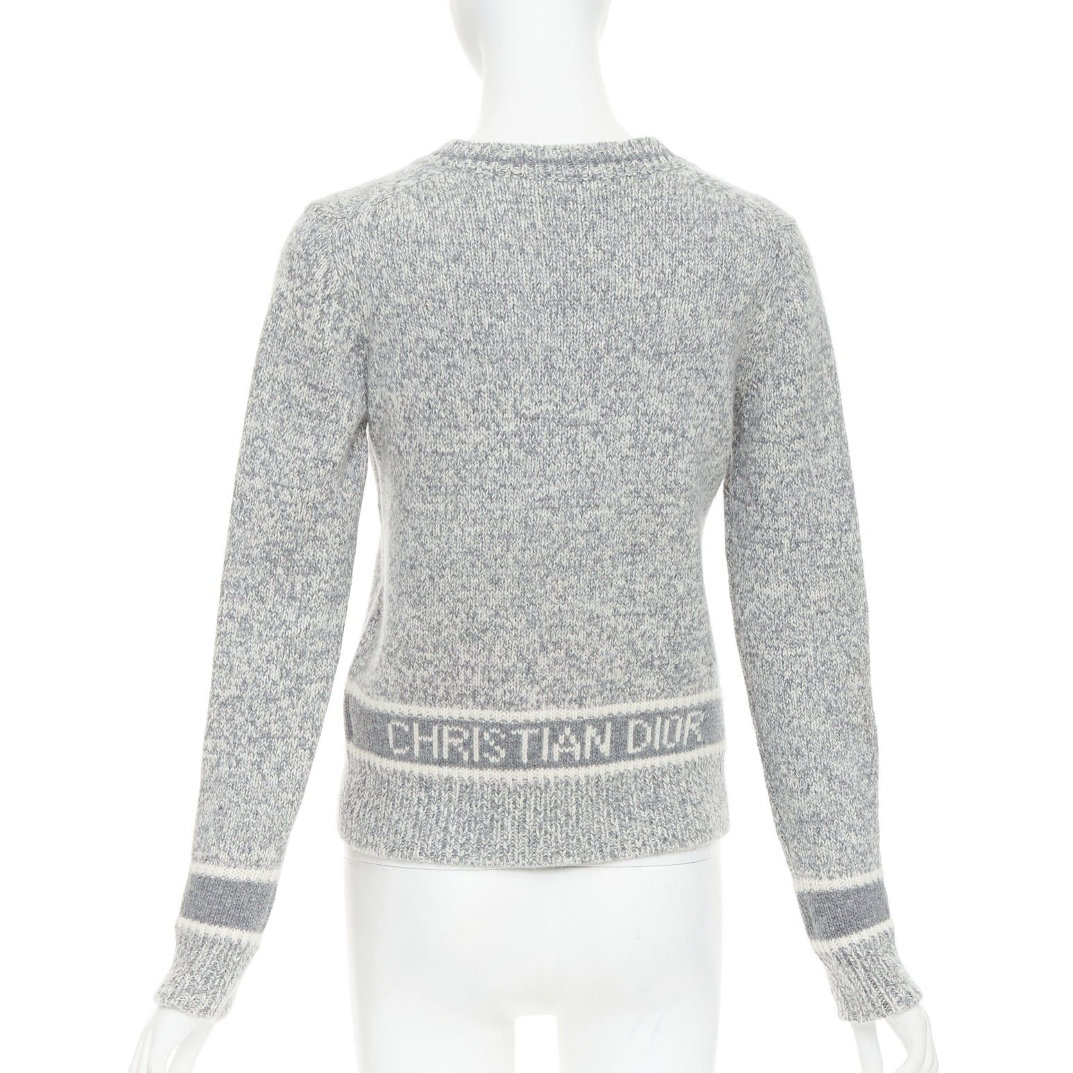 Dior CHRISTIAN DIOR 100% cashmere light grey wool striped logo sweater FR34 XS Size XS / US 0-2 / IT 36-38 - 5 Thumbnail
