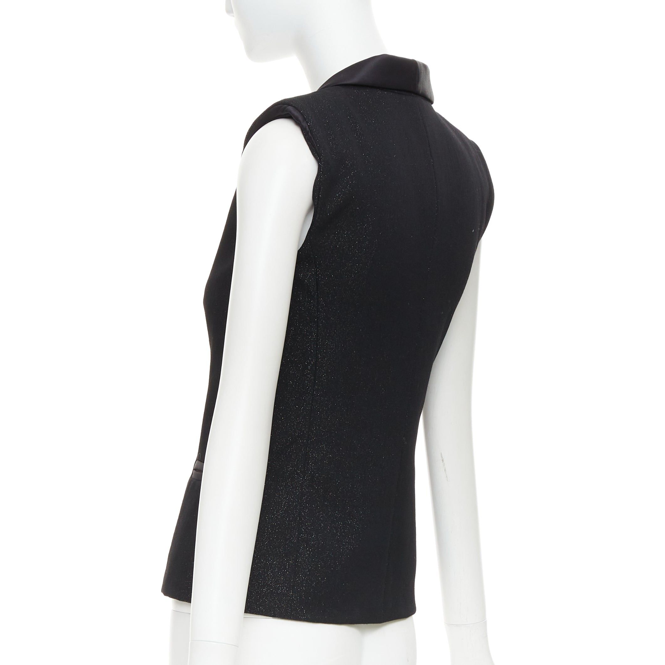 Chanel CHANEL black wool blend lurex pearl crystal button satin shawl collar vest jacket FR36 S Size S / US 4 / IT 40 - 6 Thumbnail