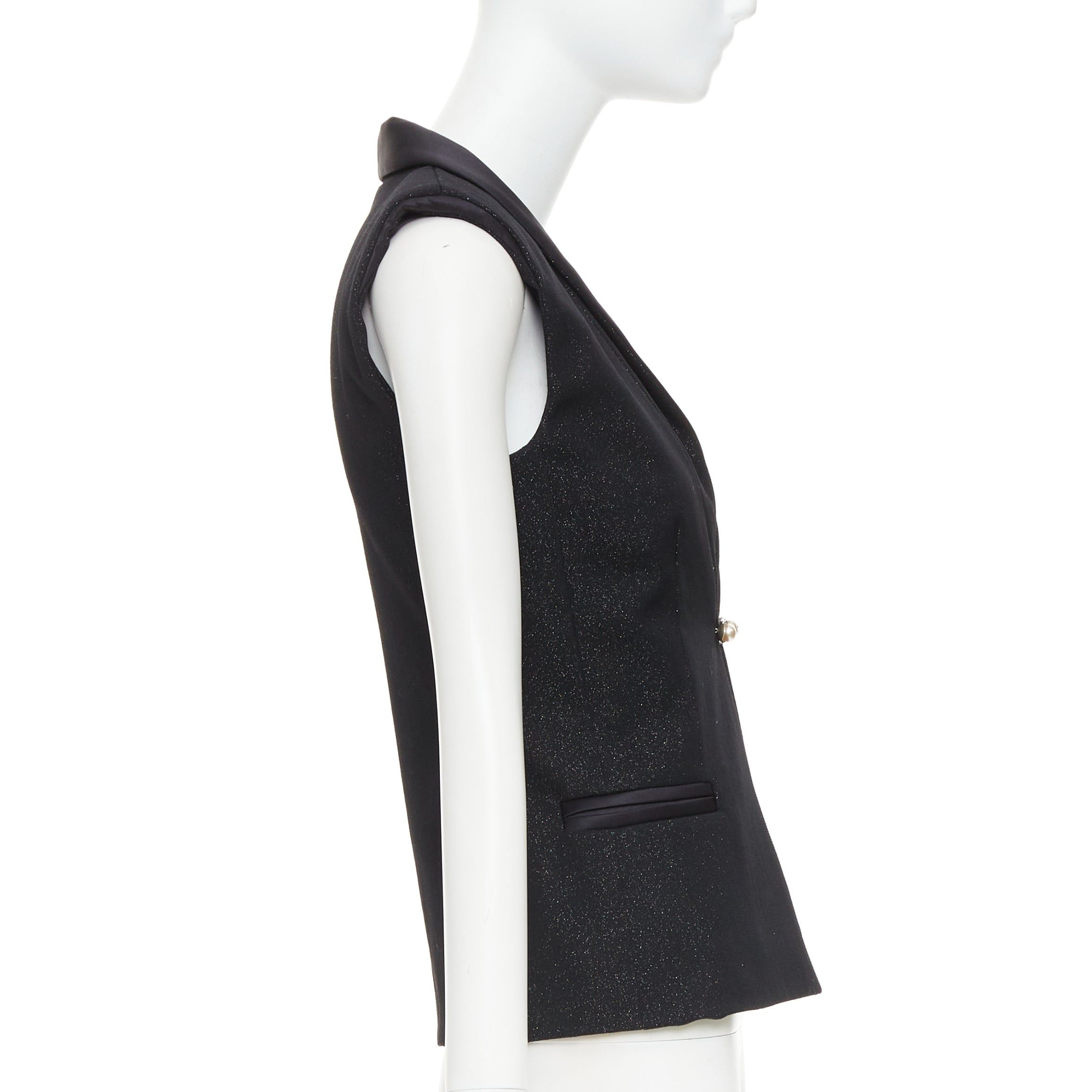 Chanel CHANEL black wool blend lurex pearl crystal button satin shawl collar vest jacket FR36 S Size S / US 4 / IT 40 - 4 Thumbnail