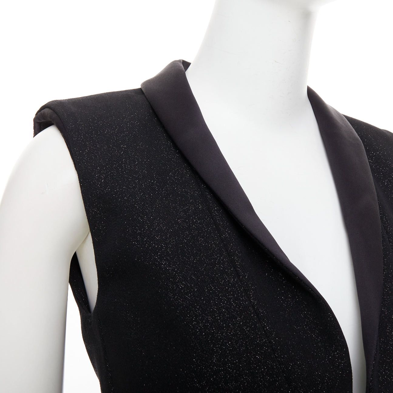 Chanel CHANEL black wool blend lurex pearl crystal button satin shawl collar vest jacket FR36 S Size S / US 4 / IT 40 - 7 Thumbnail