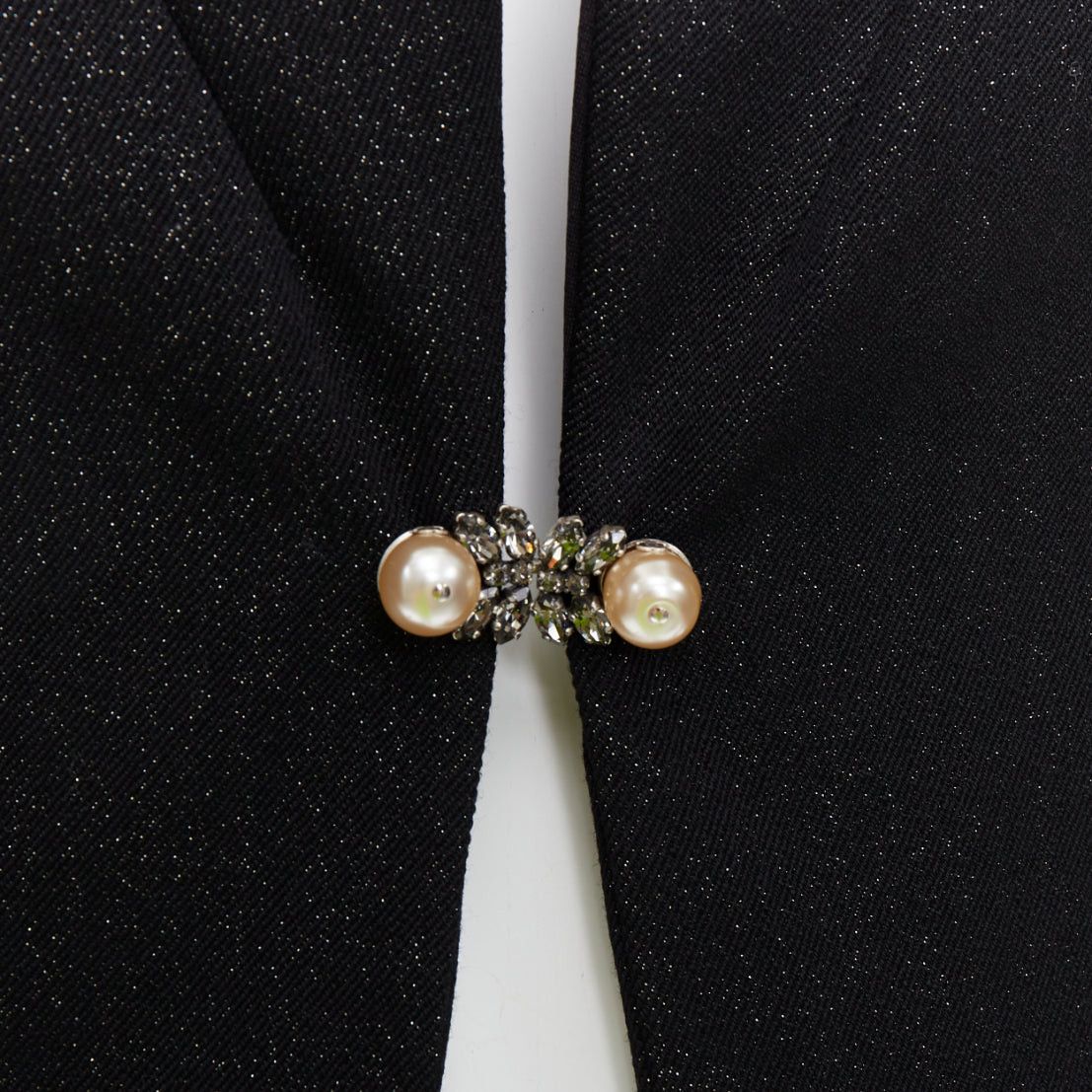 Chanel CHANEL black wool blend lurex pearl crystal button satin shawl collar vest jacket FR36 S Size S / US 4 / IT 40 - 2 Thumbnail
