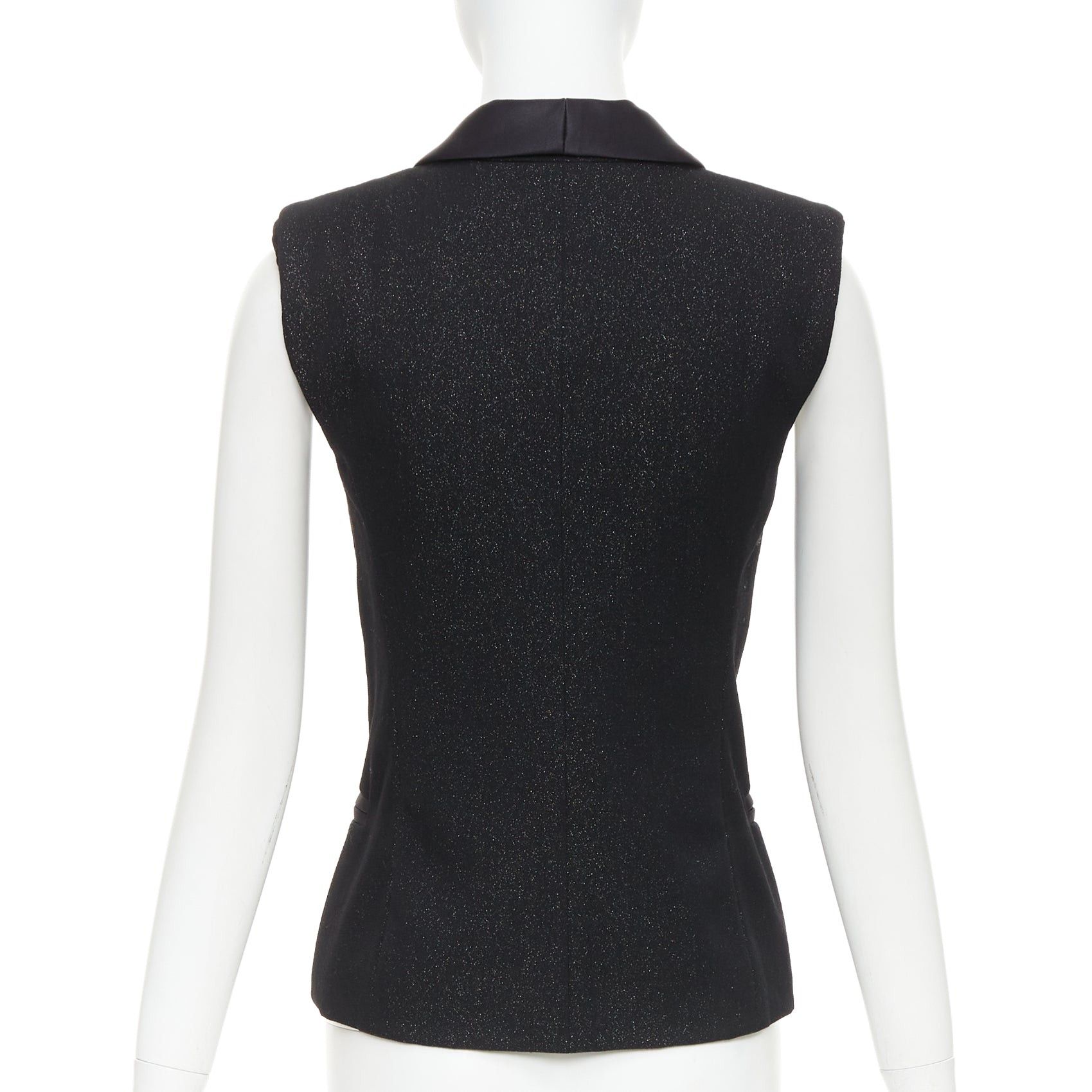 Chanel CHANEL black wool blend lurex pearl crystal button satin shawl collar vest jacket FR36 S Size S / US 4 / IT 40 - 5 Thumbnail