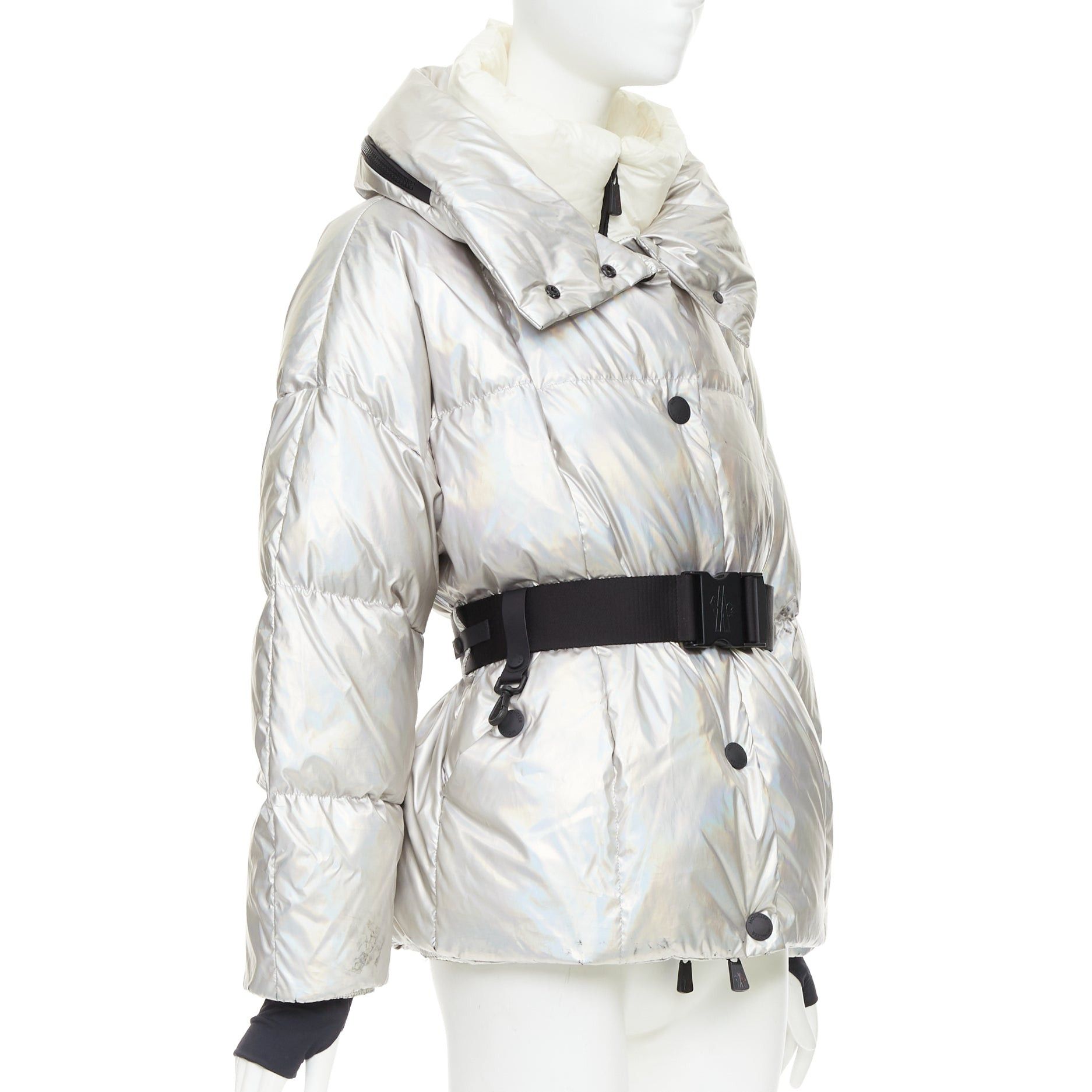 Moncler MONCLER Ollignan holographic silver duo collar belted puffer ski jacket Sz.0 XS Size S / US 4 / IT 40 - 4 Thumbnail