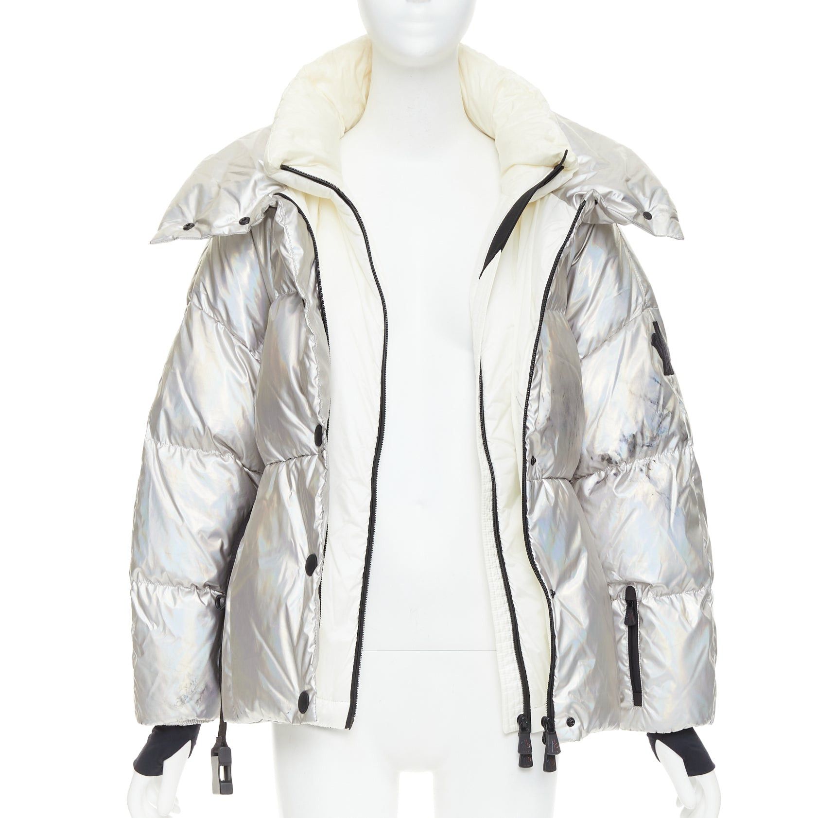 Moncler MONCLER Ollignan holographic silver duo collar belted puffer ski jacket Sz.0 XS Size S / US 4 / IT 40 - 3 Thumbnail