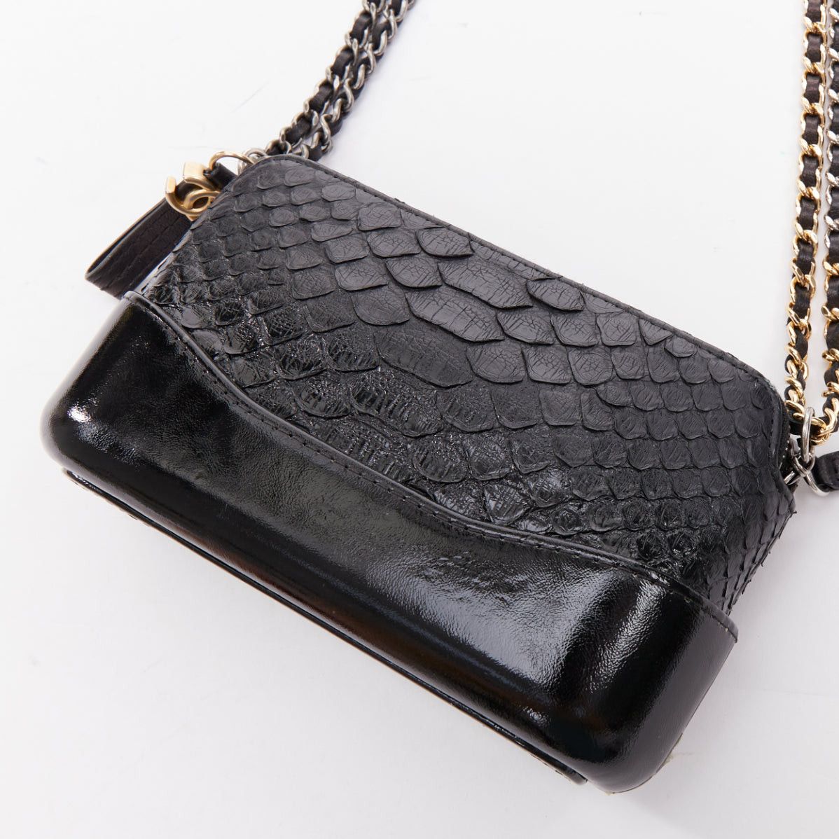 Chanel CHANEL Mini Gabrielle black scaled leather patent trim double CC WOC crossbody bag Size ONE SIZE - 8 Thumbnail