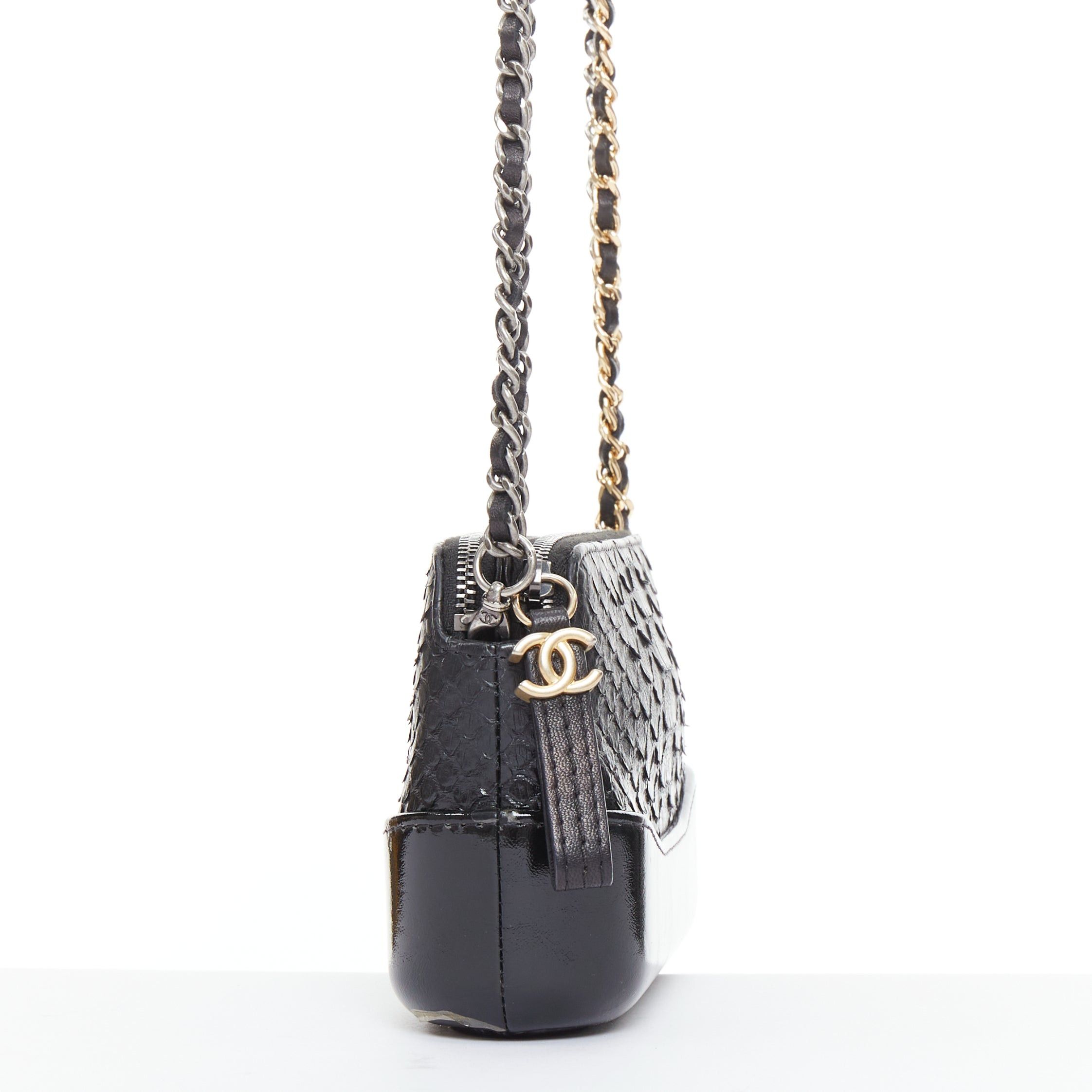 Chanel CHANEL Mini Gabrielle black scaled leather patent trim double CC WOC crossbody bag Size ONE SIZE - 4 Thumbnail