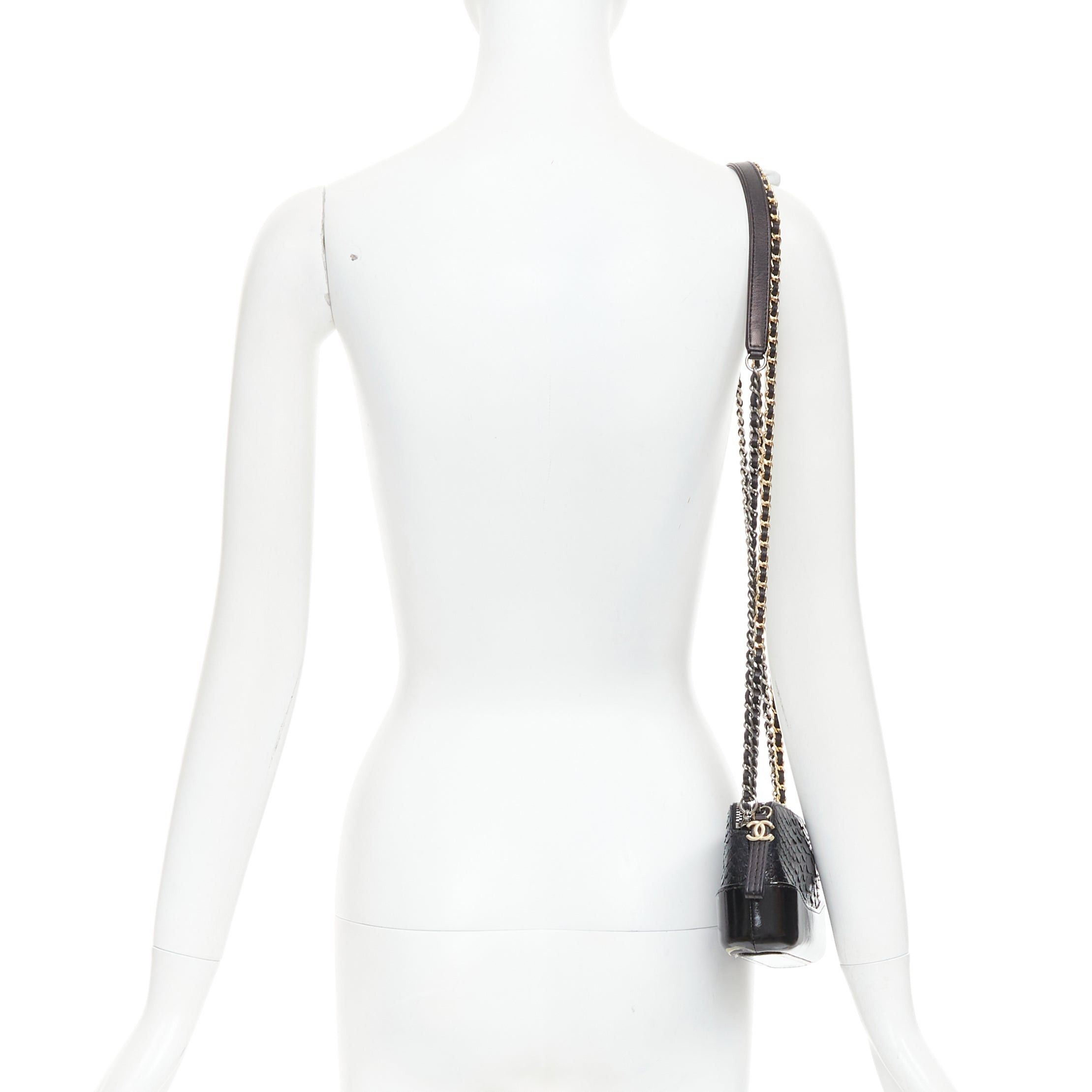 Chanel CHANEL Mini Gabrielle black scaled leather patent trim double CC WOC crossbody bag Size ONE SIZE - 2 Thumbnail