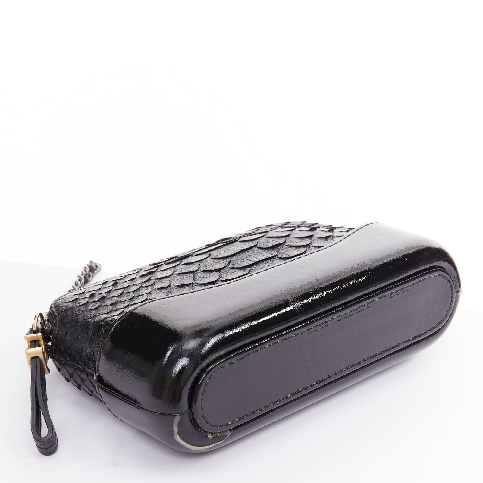 Chanel CHANEL Mini Gabrielle black scaled leather patent trim double CC WOC crossbody bag Size ONE SIZE - 6 Thumbnail