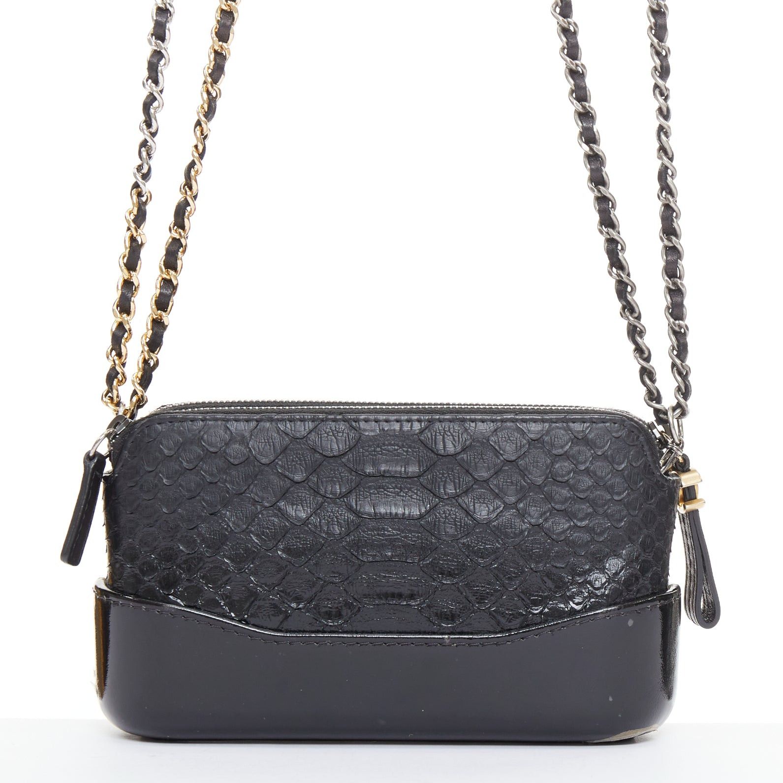 Chanel CHANEL Mini Gabrielle black scaled leather patent trim double CC WOC crossbody bag Size ONE SIZE - 5 Thumbnail