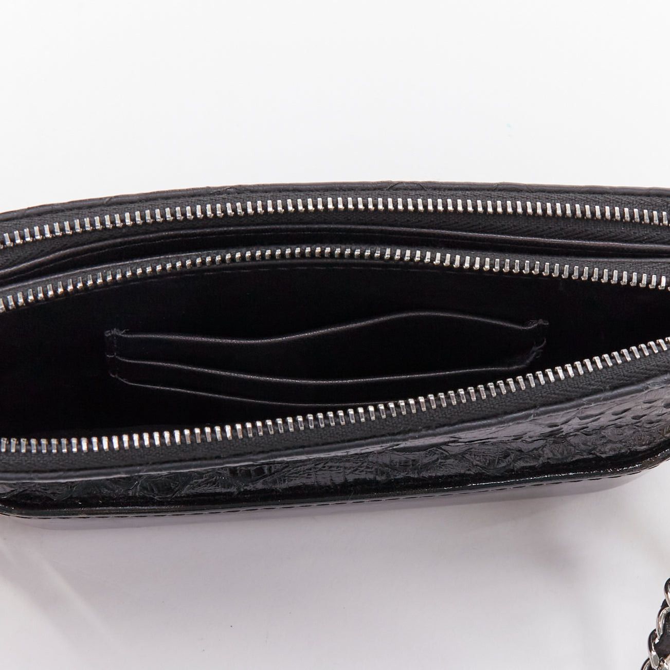 Chanel CHANEL Mini Gabrielle black scaled leather patent trim double CC WOC crossbody bag Size ONE SIZE - 9 Thumbnail