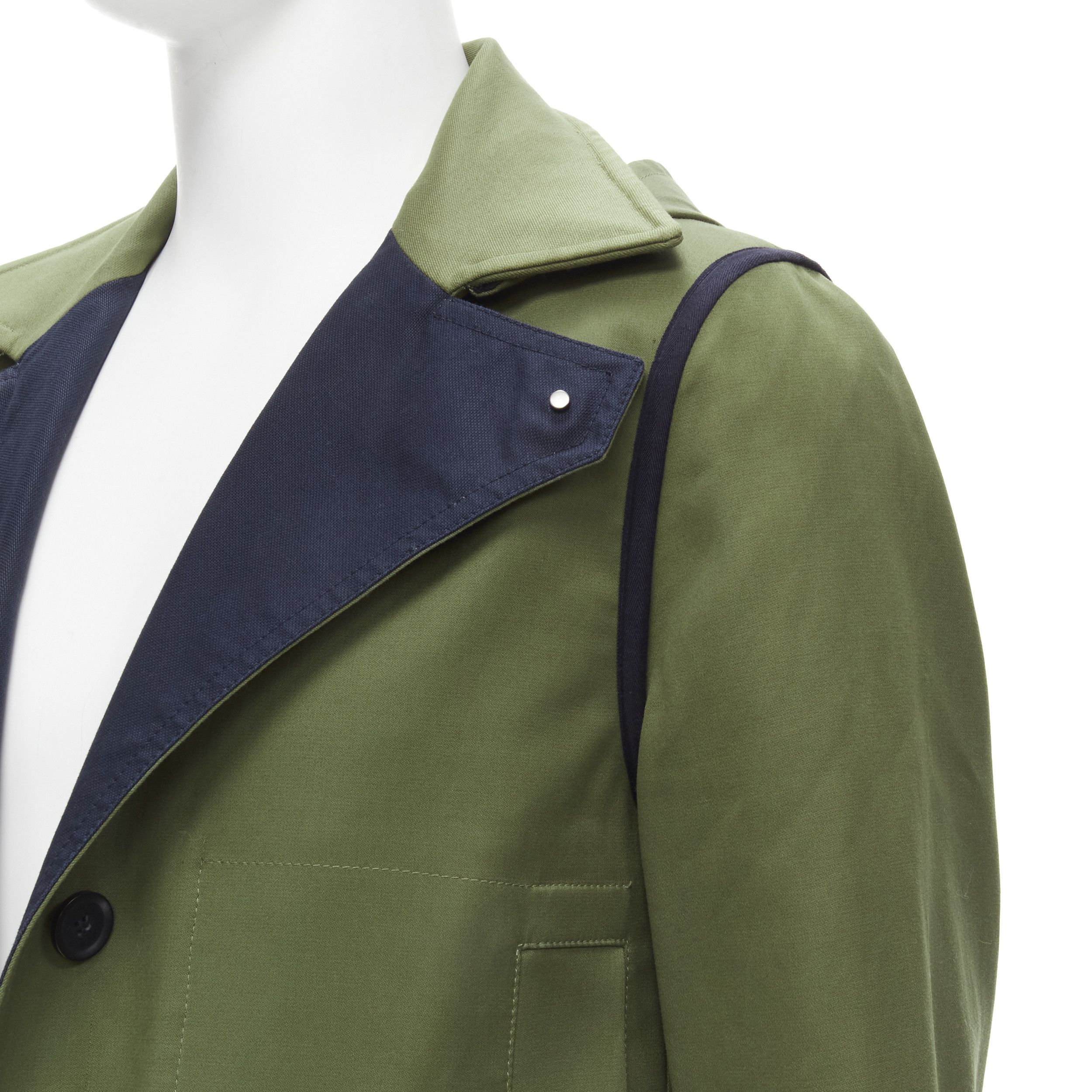 Valentino VALENTINO Reversible green navy cotton poplin oversized collar mid coat EU48 M Size US M / EU 48-50 / 2 - 6 Thumbnail