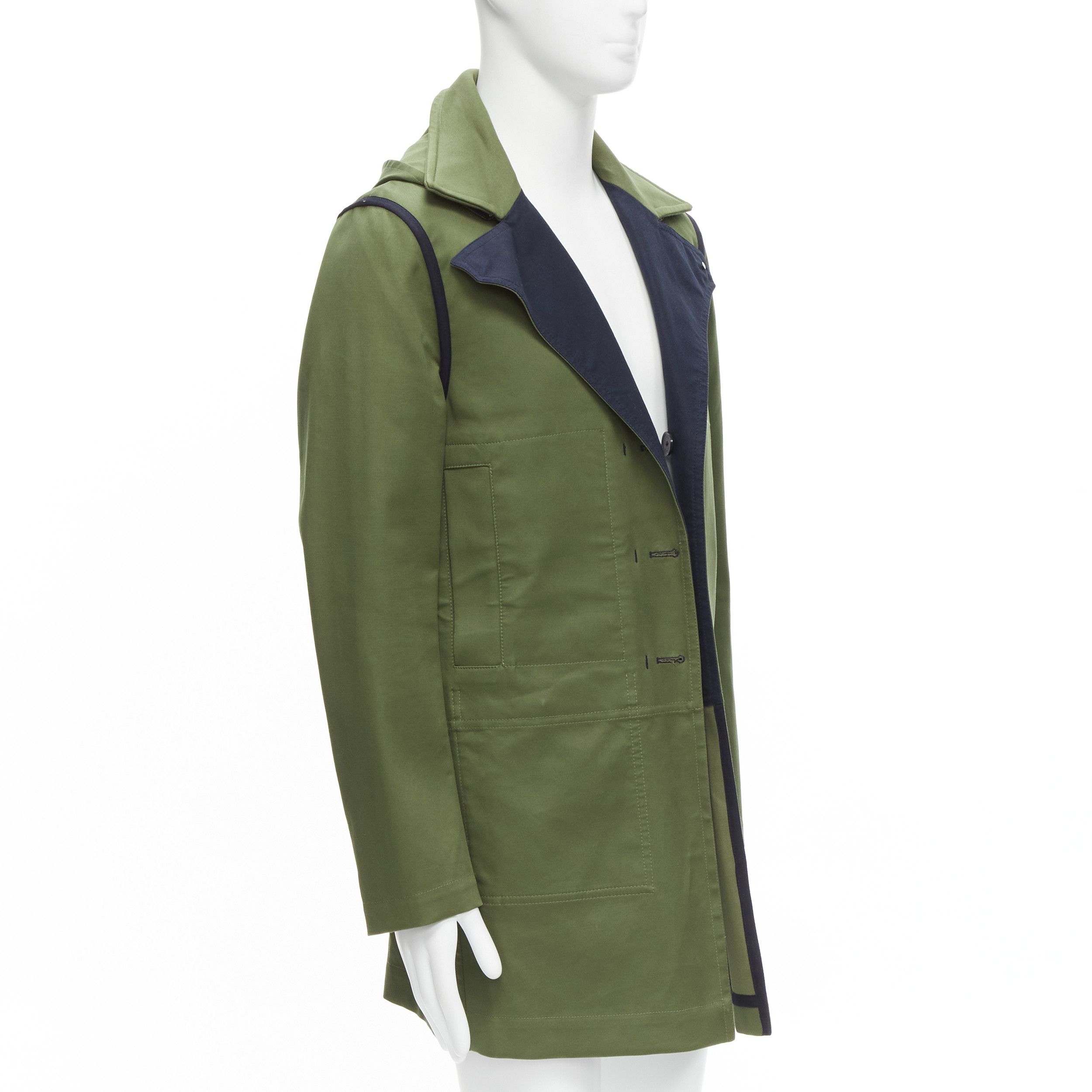 Valentino VALENTINO Reversible green navy cotton poplin oversized collar mid coat EU48 M Size US M / EU 48-50 / 2 - 2 Thumbnail