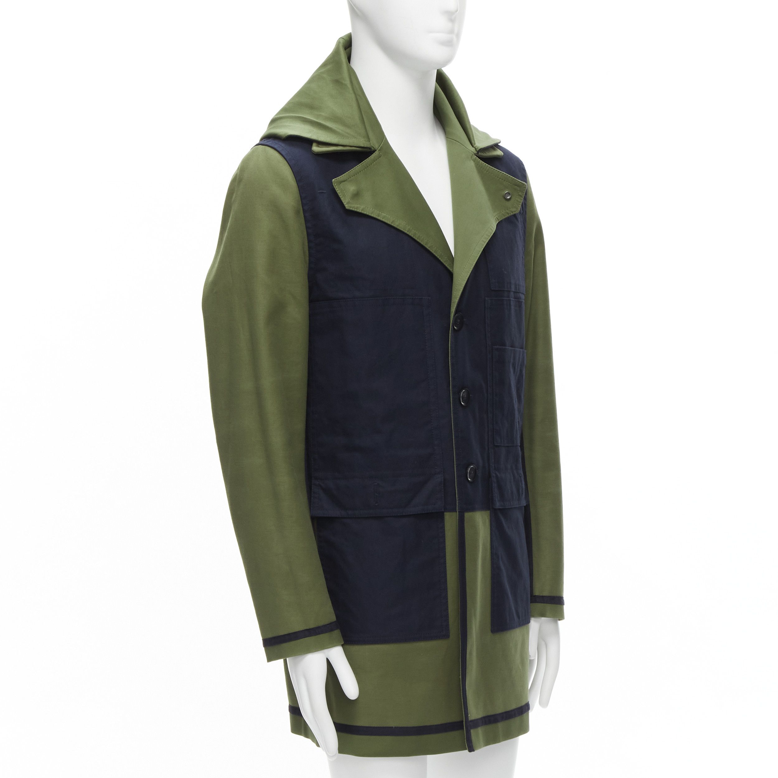 Valentino VALENTINO Reversible green navy cotton poplin oversized collar mid coat EU48 M Size US M / EU 48-50 / 2 - 10 Thumbnail