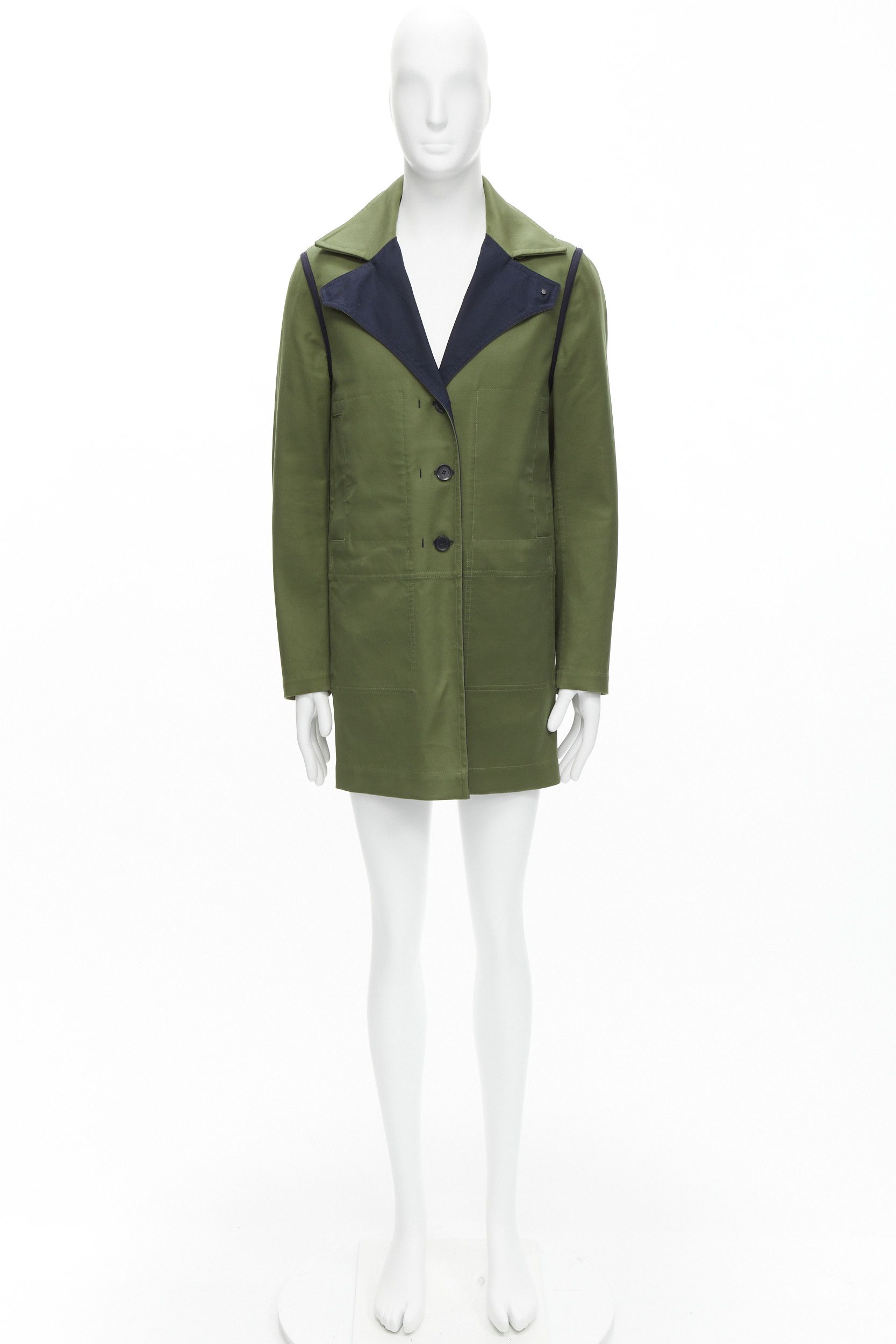 Valentino VALENTINO Reversible green navy cotton poplin oversized collar mid coat EU48 M Size US M / EU 48-50 / 2 - 18 Thumbnail