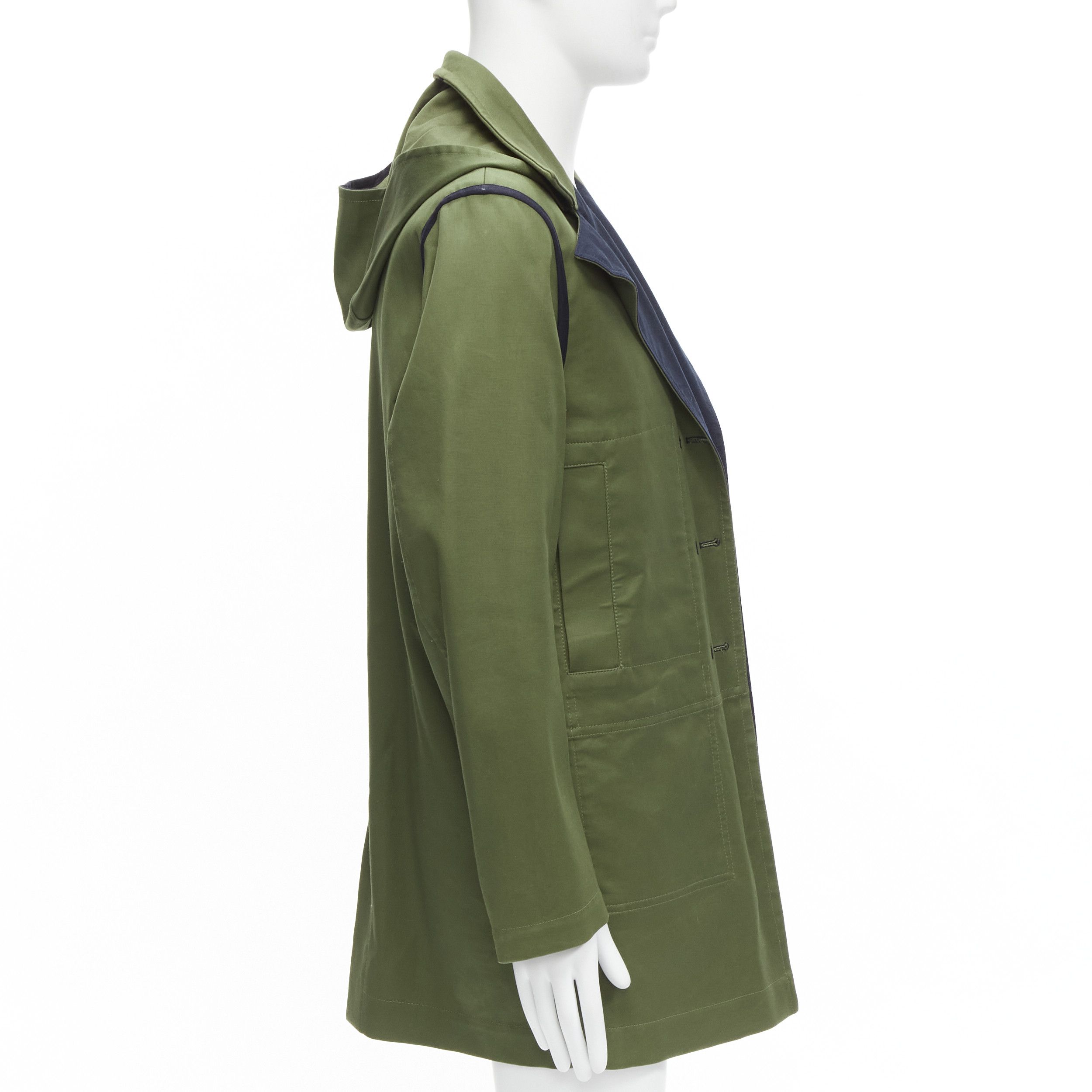 Valentino VALENTINO Reversible green navy cotton poplin oversized collar mid coat EU48 M Size US M / EU 48-50 / 2 - 3 Thumbnail