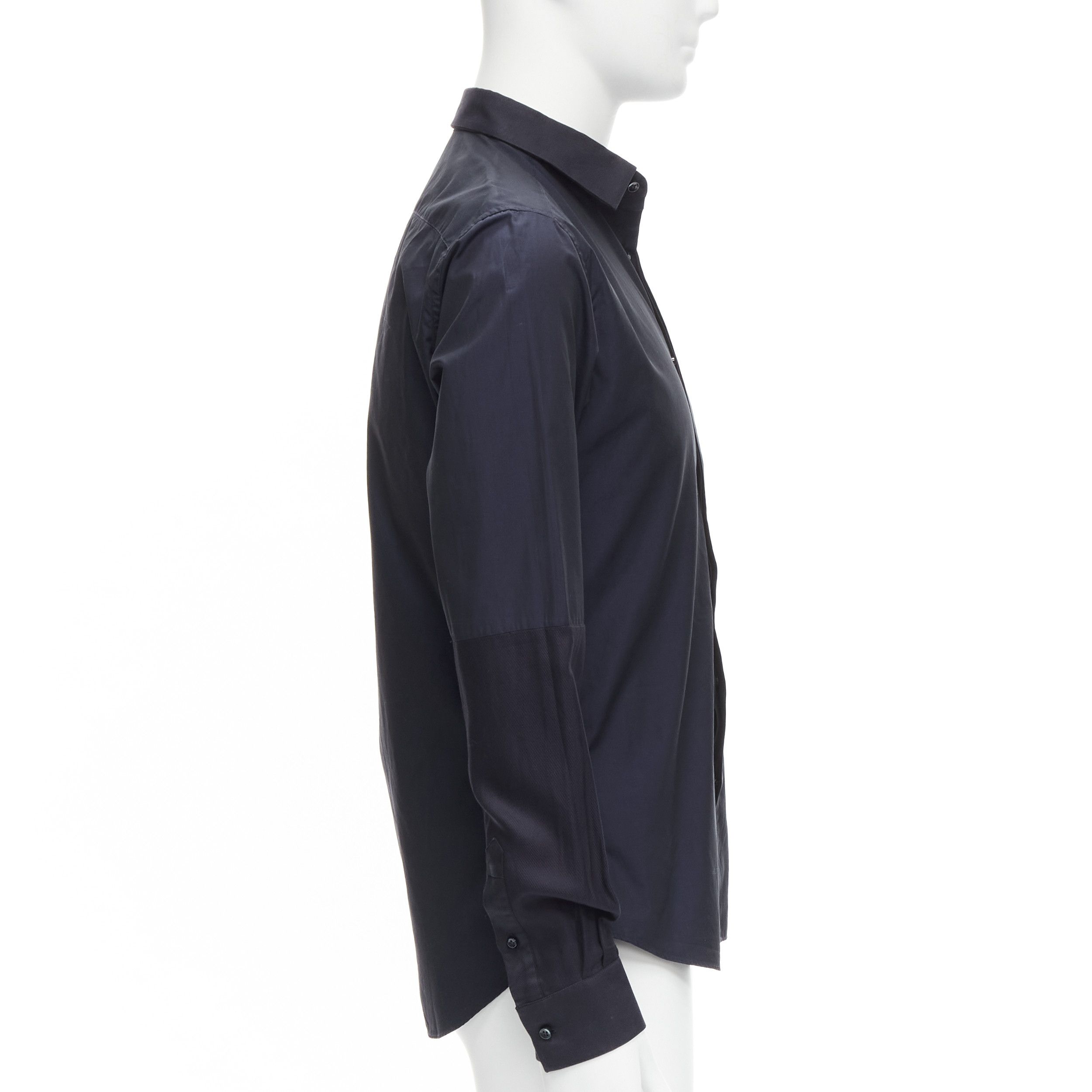 Valentino VALENTINO classic minimal navy poplin twill contrast collar dress shirt EU40 L Size US L / EU 52-54 / 3 - 4 Thumbnail