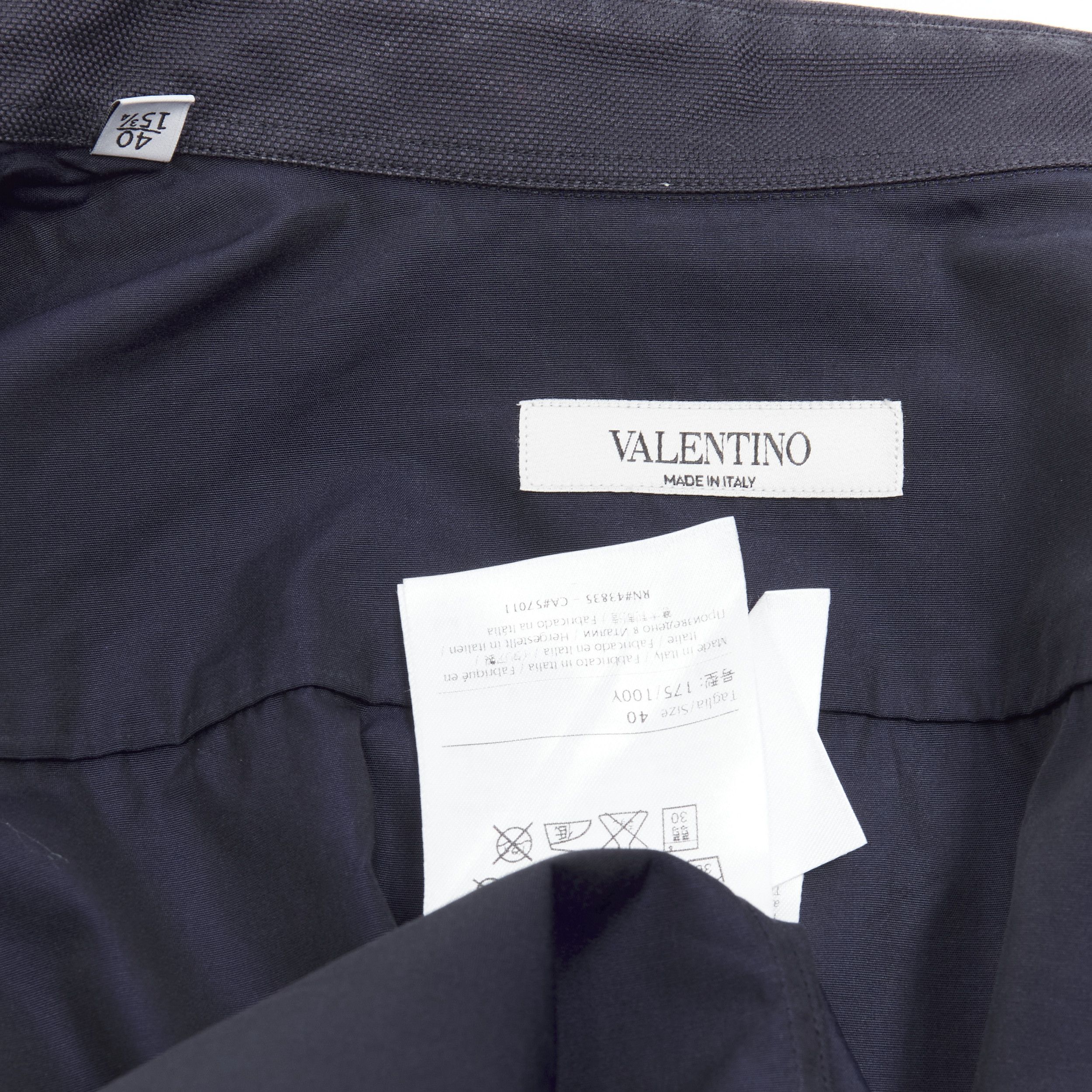 Valentino VALENTINO classic minimal navy poplin twill contrast collar dress shirt EU40 L Size US L / EU 52-54 / 3 - 9 Thumbnail