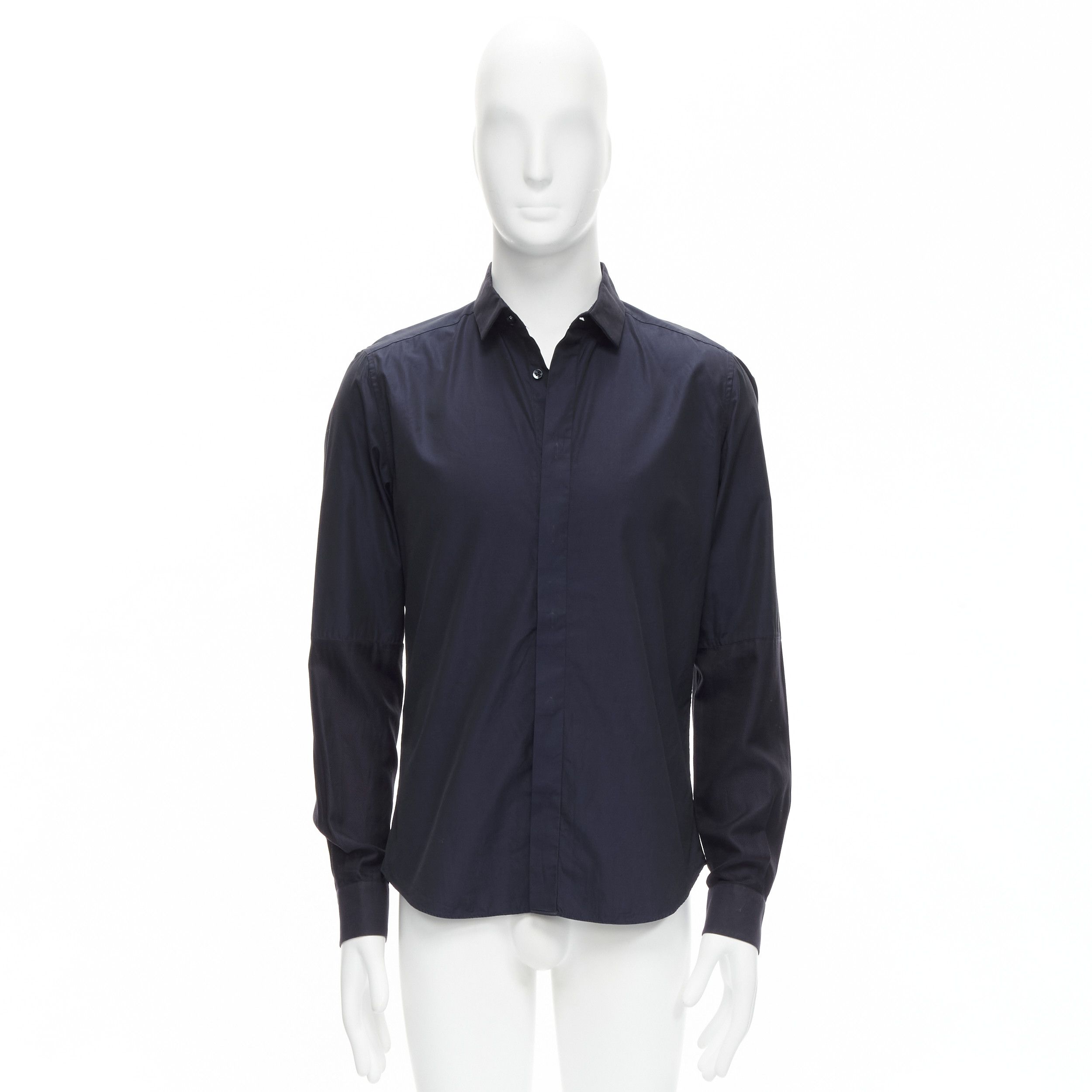 Valentino VALENTINO classic minimal navy poplin twill contrast collar dress shirt EU40 L Size US L / EU 52-54 / 3 - 10 Thumbnail